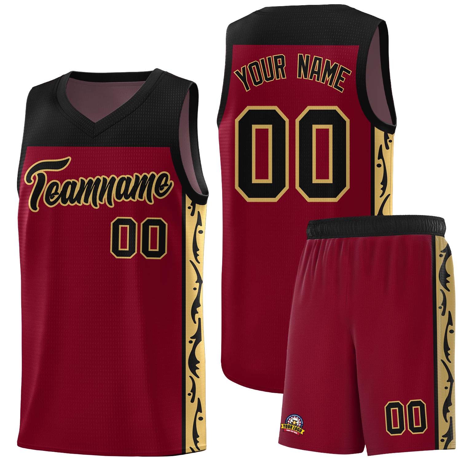 Custom Crimson Side Pattern Sports Uniform Basketball Jersey