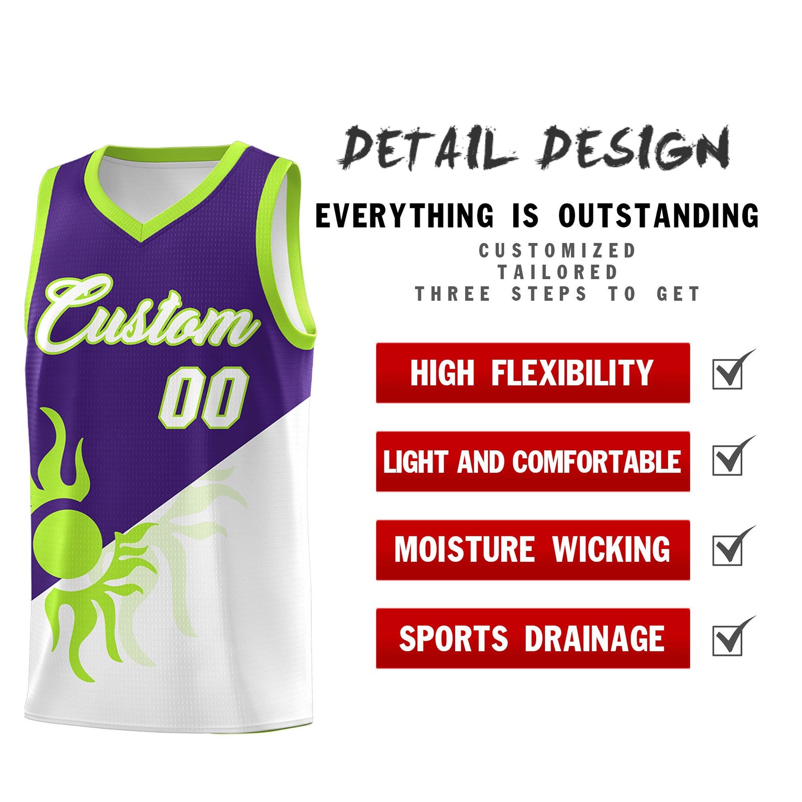 Custom Youth Basketball Jerseys - Purple White Radiant Sun Design Two Tone Uniforms
