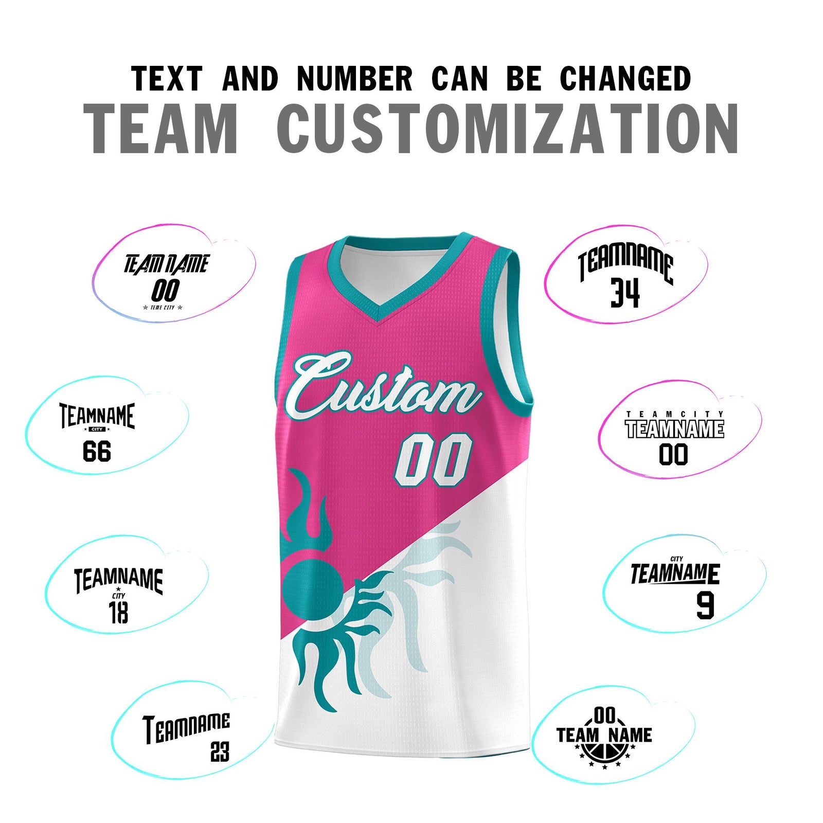 Custom Youth Basketball Jerseys - Rose Red White Radiant Sun Design Two Tone Uniforms