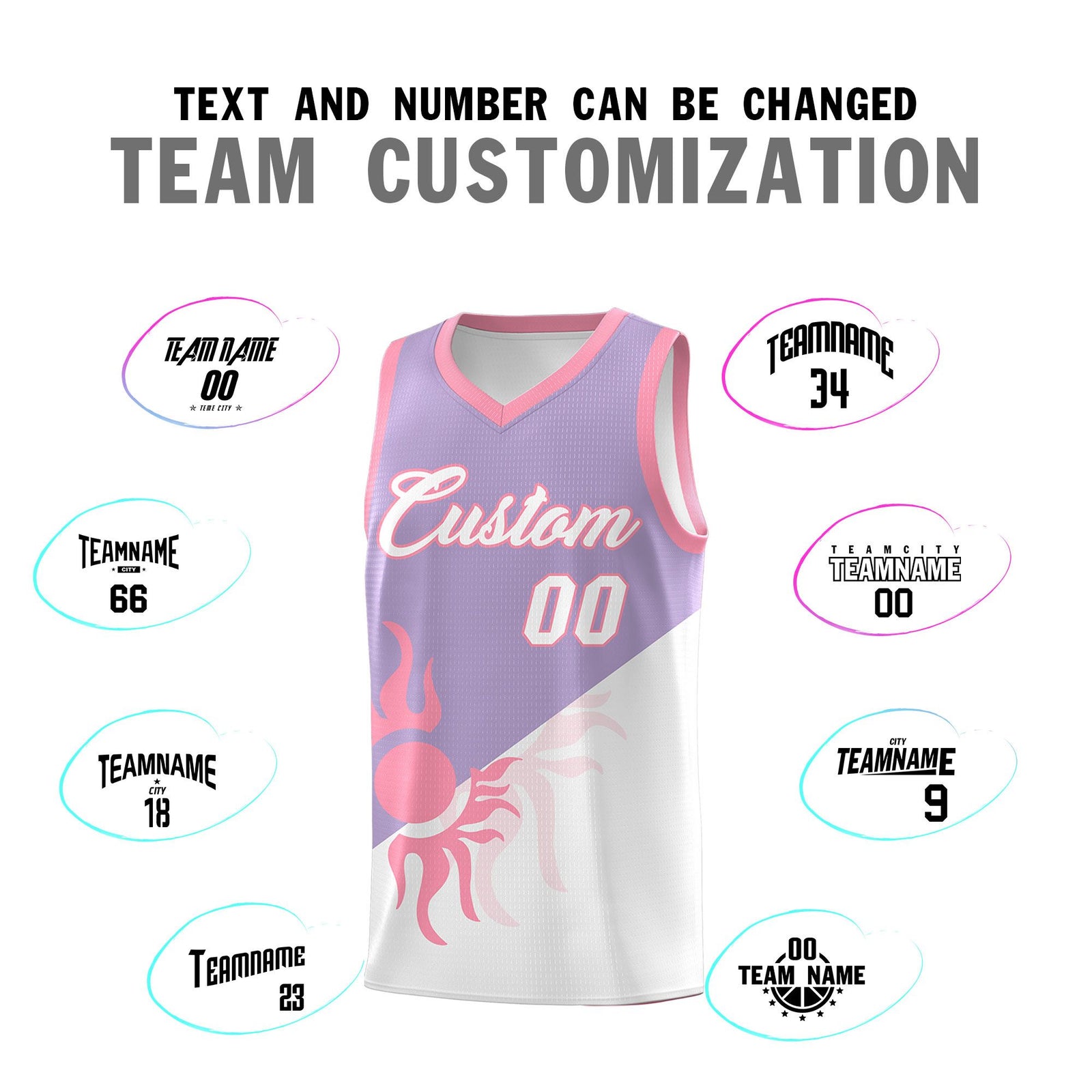 Custom Youth Basketball Jerseys - Light Purple White Radiant Sun Design Two Tone Uniforms