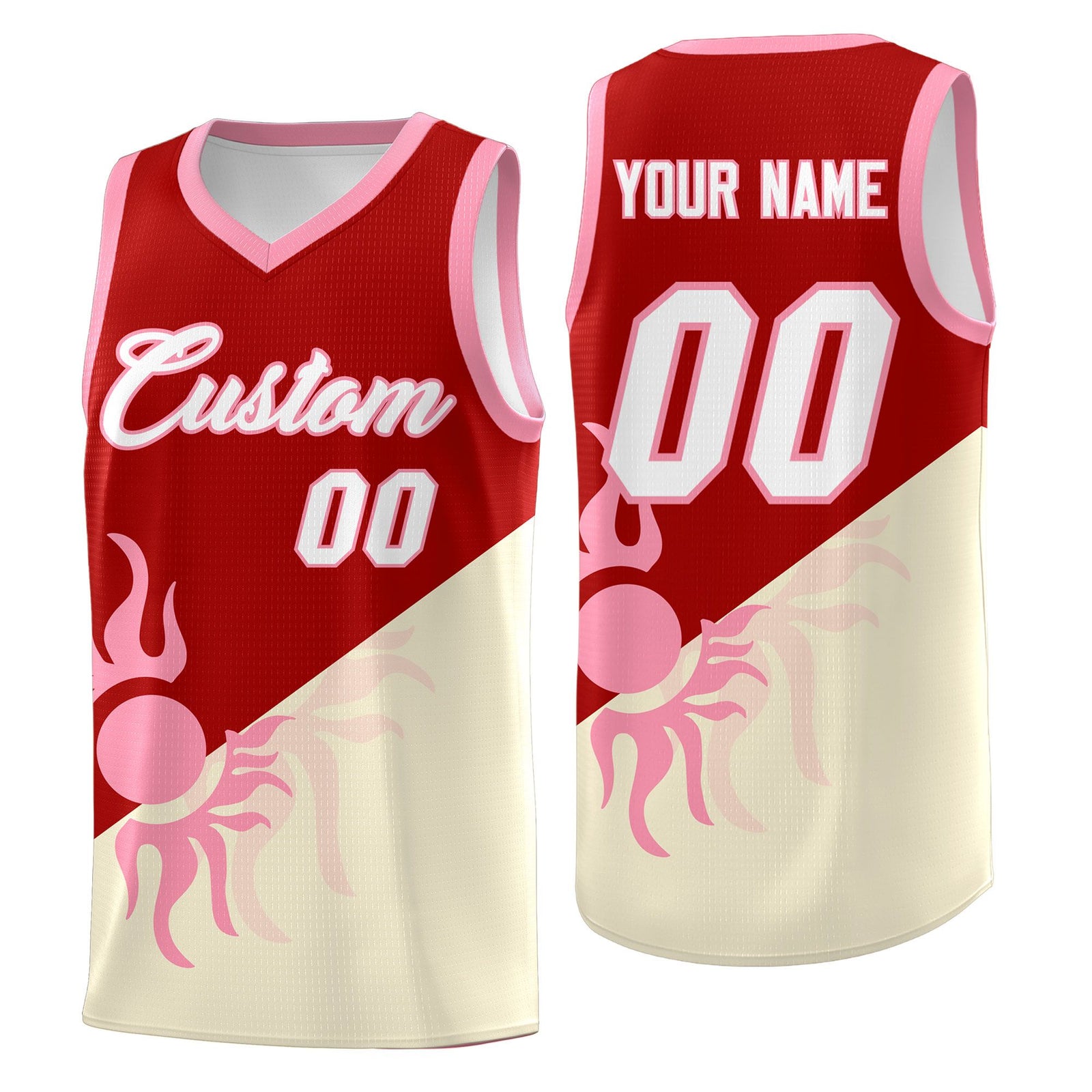 Custom Youth Basketball Jerseys - Red Light Khaki Radiant Sun Design Two Tone Uniforms