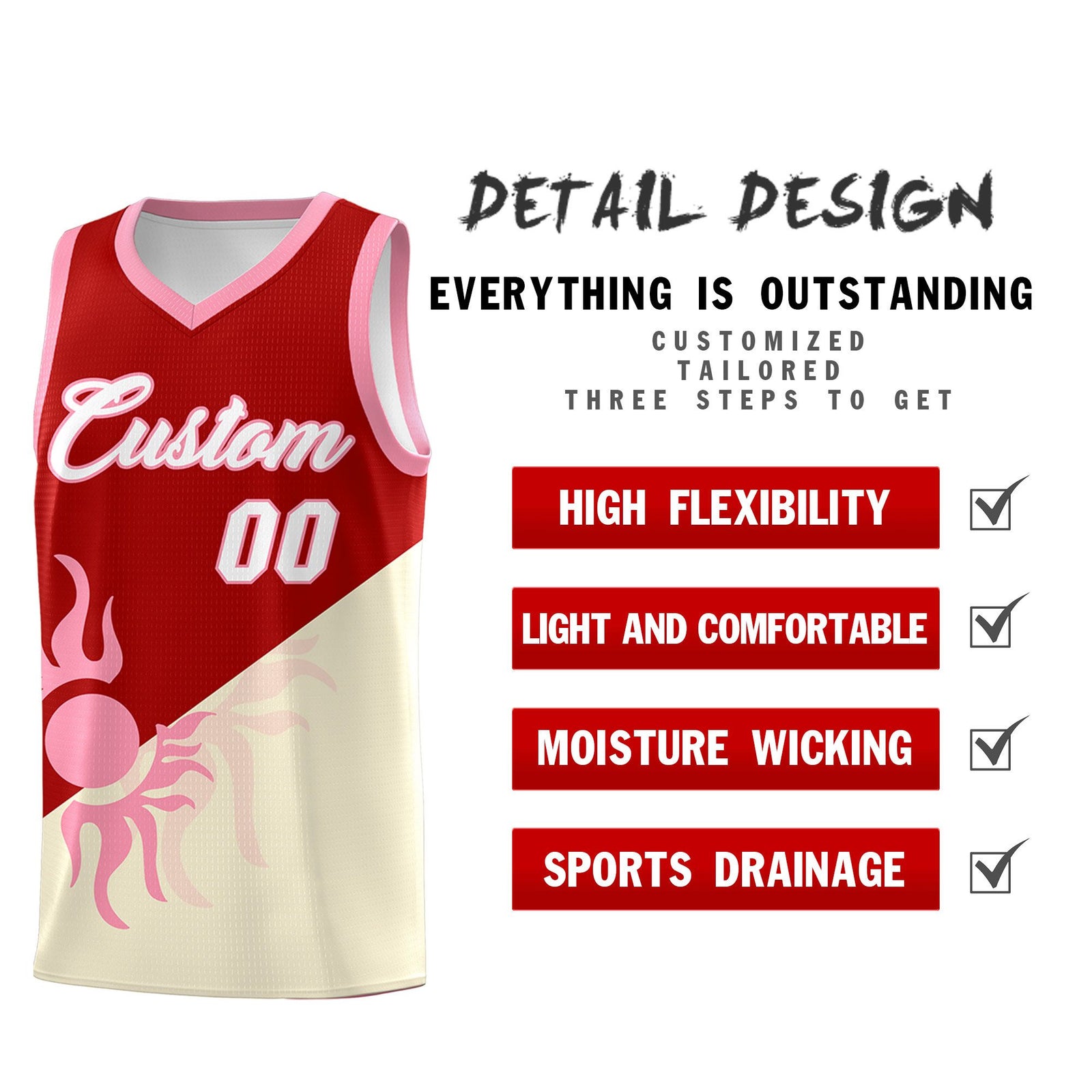 Custom Youth Basketball Jerseys - Red Light Khaki Radiant Sun Design Two Tone Uniforms