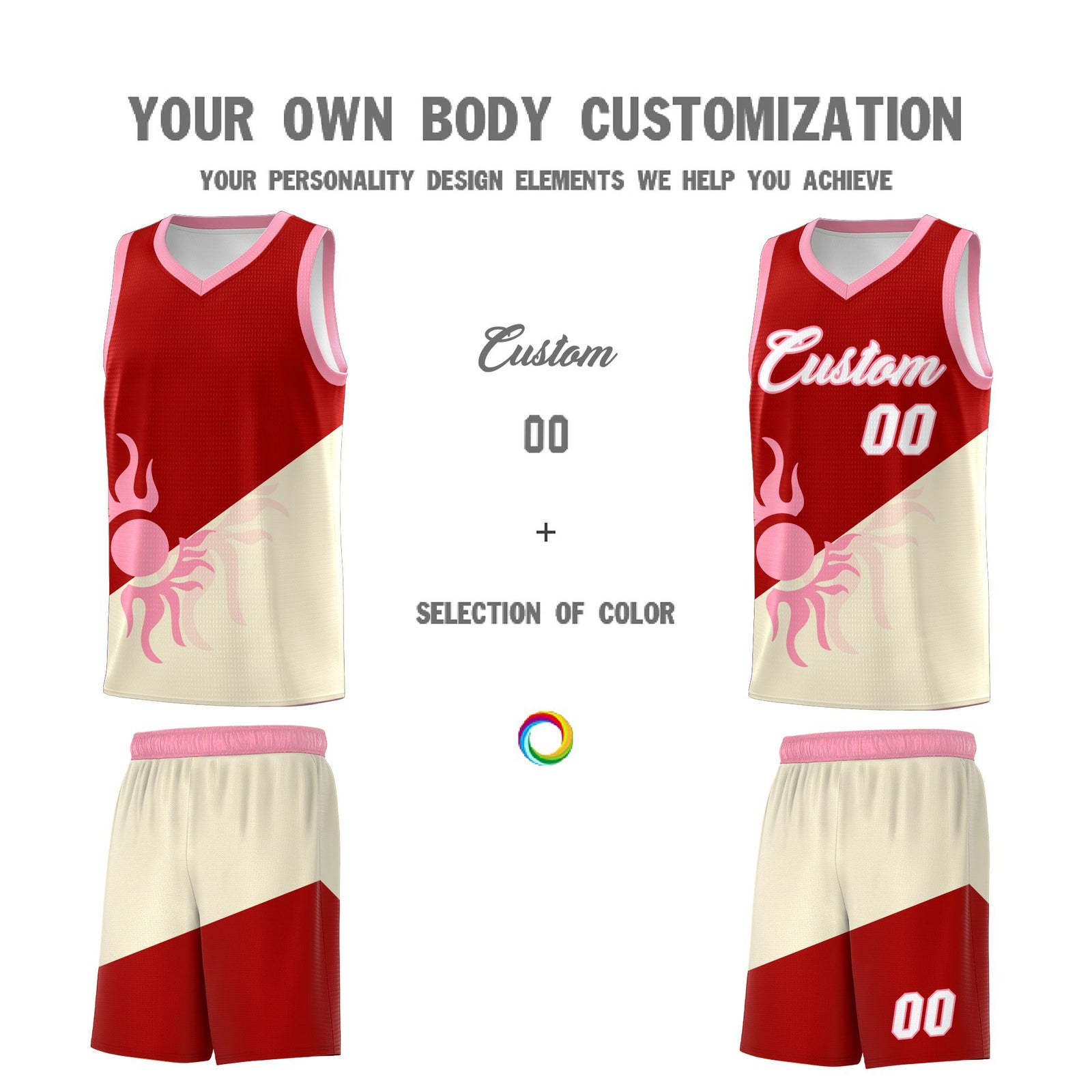 Custom Youth Basketball Jerseys - Red Light Khaki Radiant Sun Design Two Tone Uniforms