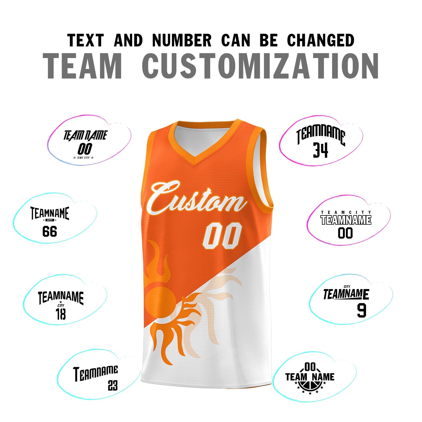 Custom Youth Basketball Jerseys - Orange White Radiant Sun Design Two Tone Uniforms