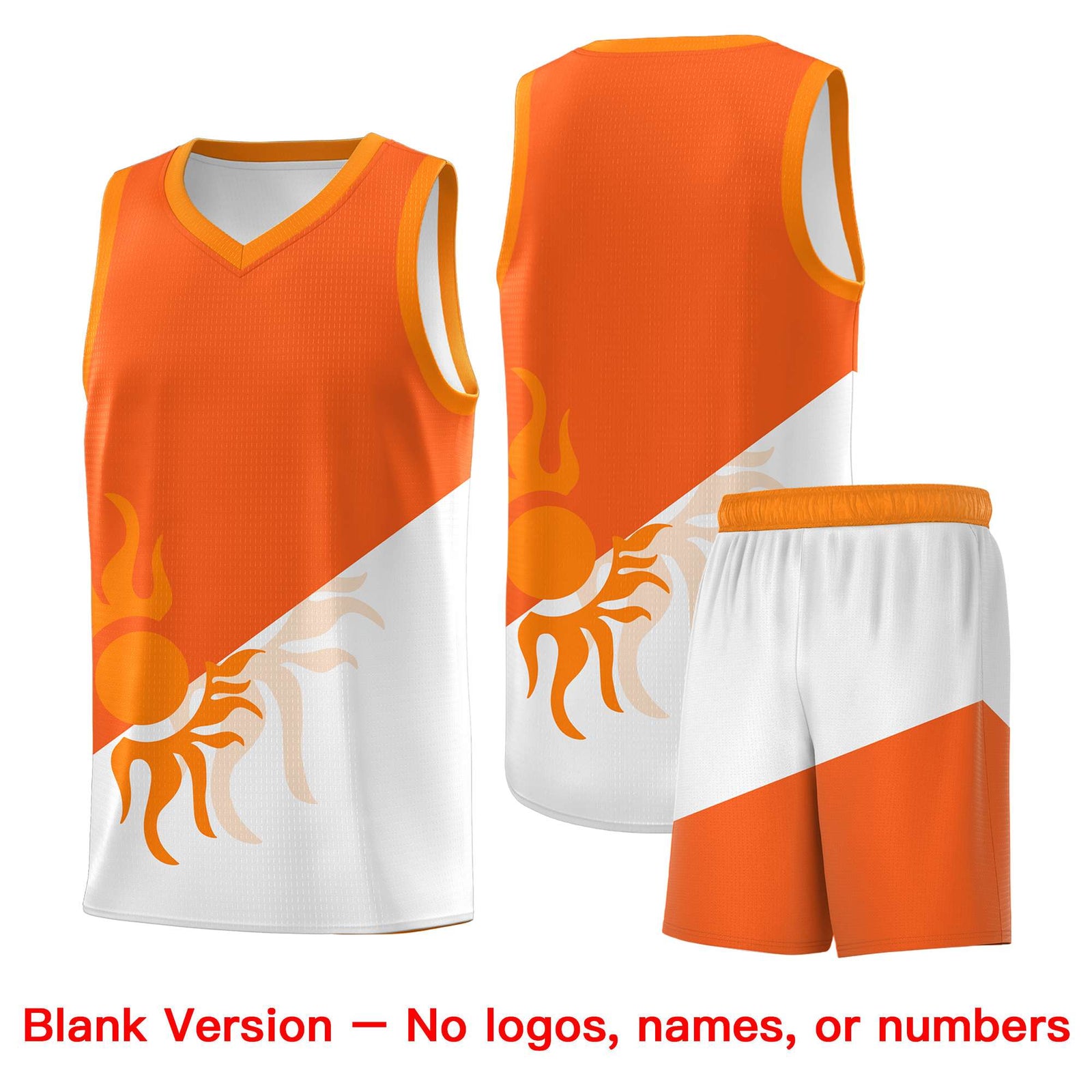 Custom Youth Basketball Jerseys - Orange White Radiant Sun Design Two Tone Uniforms