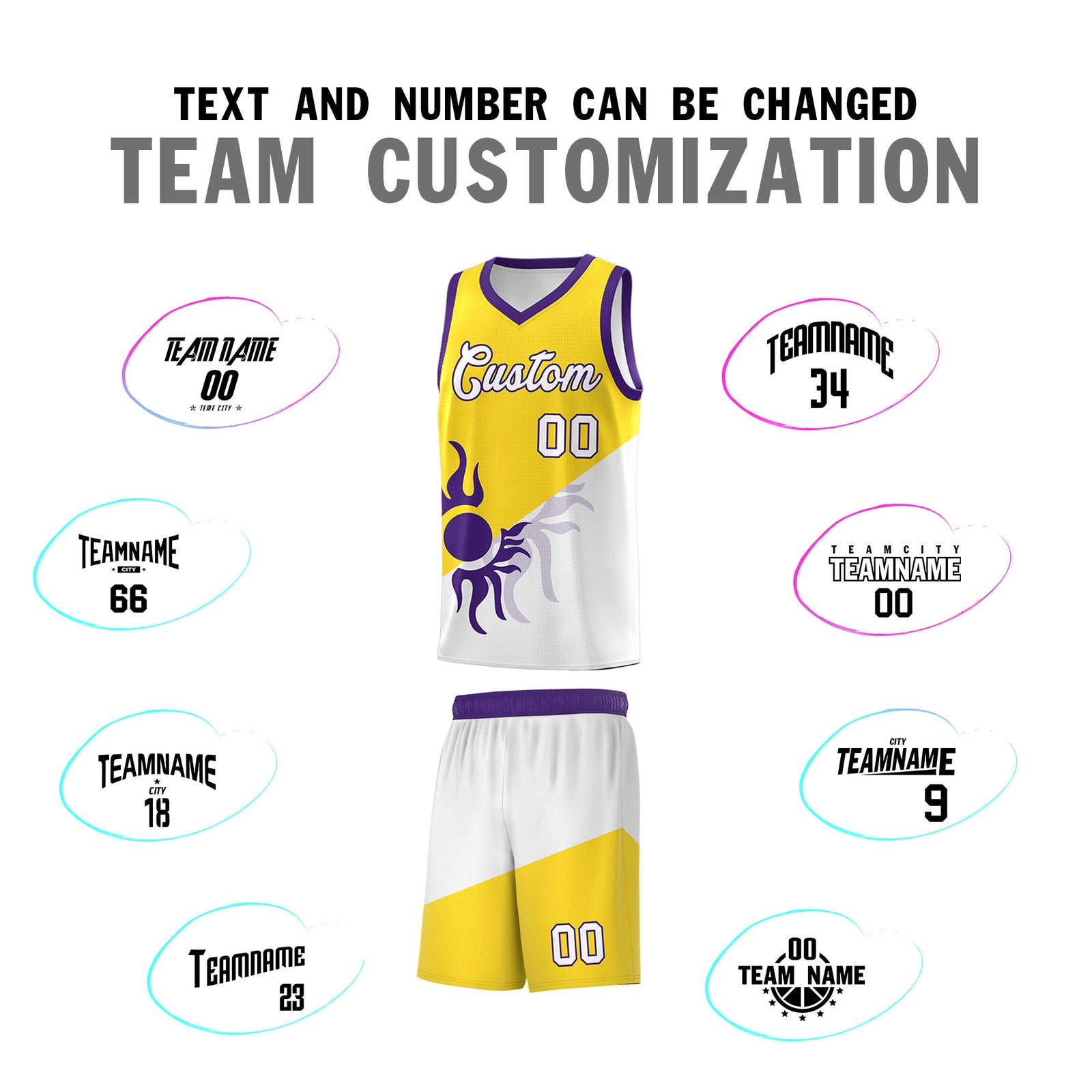 Custom Youth Basketball Jerseys - Gold White Radiant Sun Design Two Tone Uniforms
