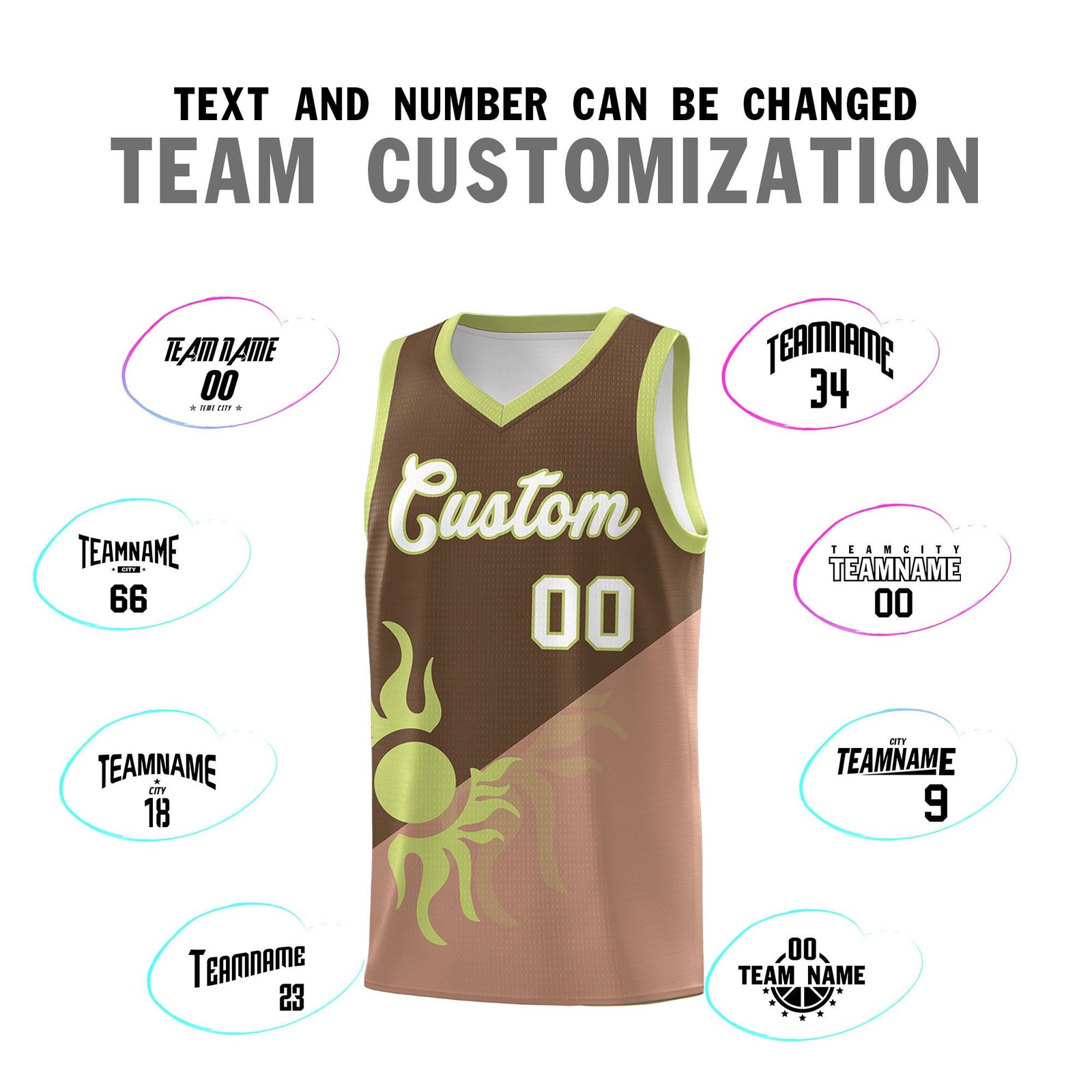 Custom Youth Basketball Jerseys - Coffee Light Brown Radiant Sun Design Two Tone Uniforms