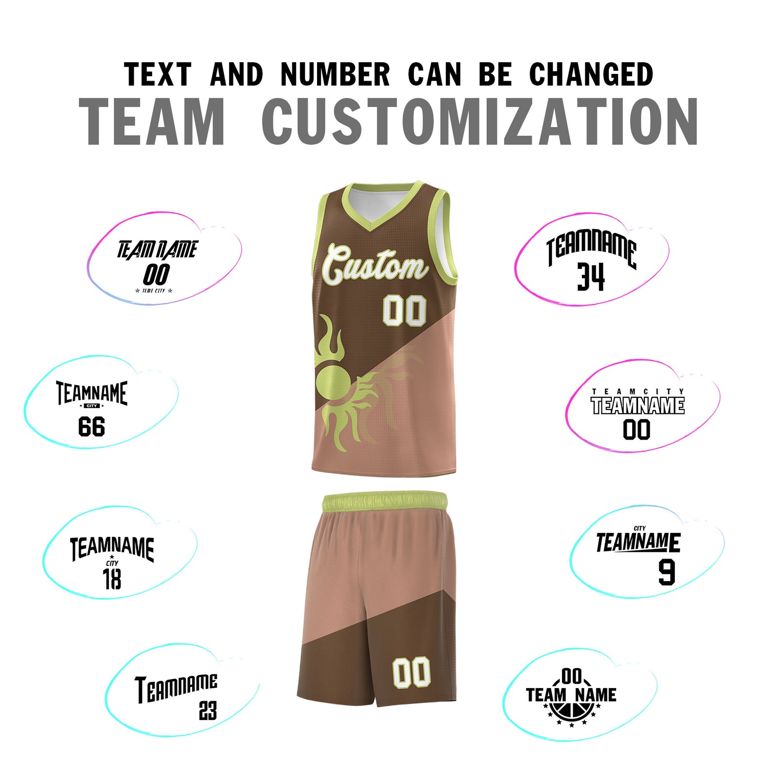 Custom Youth Basketball Jerseys - Coffee Light Brown Radiant Sun Design Two Tone Uniforms