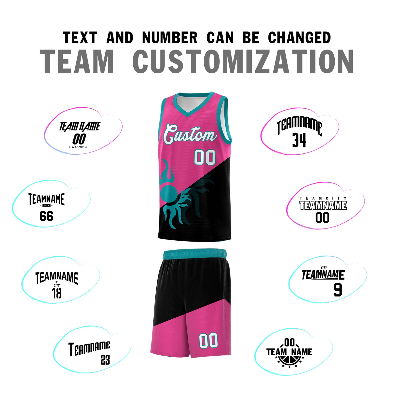 Custom Youth Basketball Jerseys - Rose Red Black Sunburst Design Two Tone Uniforms