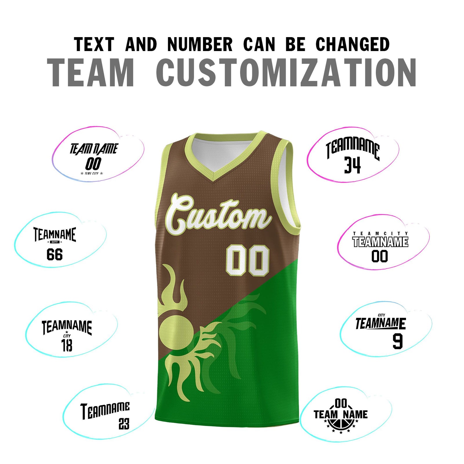 Custom Youth Basketball Jerseys - Kelly Green Light Brown Sunburst Design Two Tone Uniforms