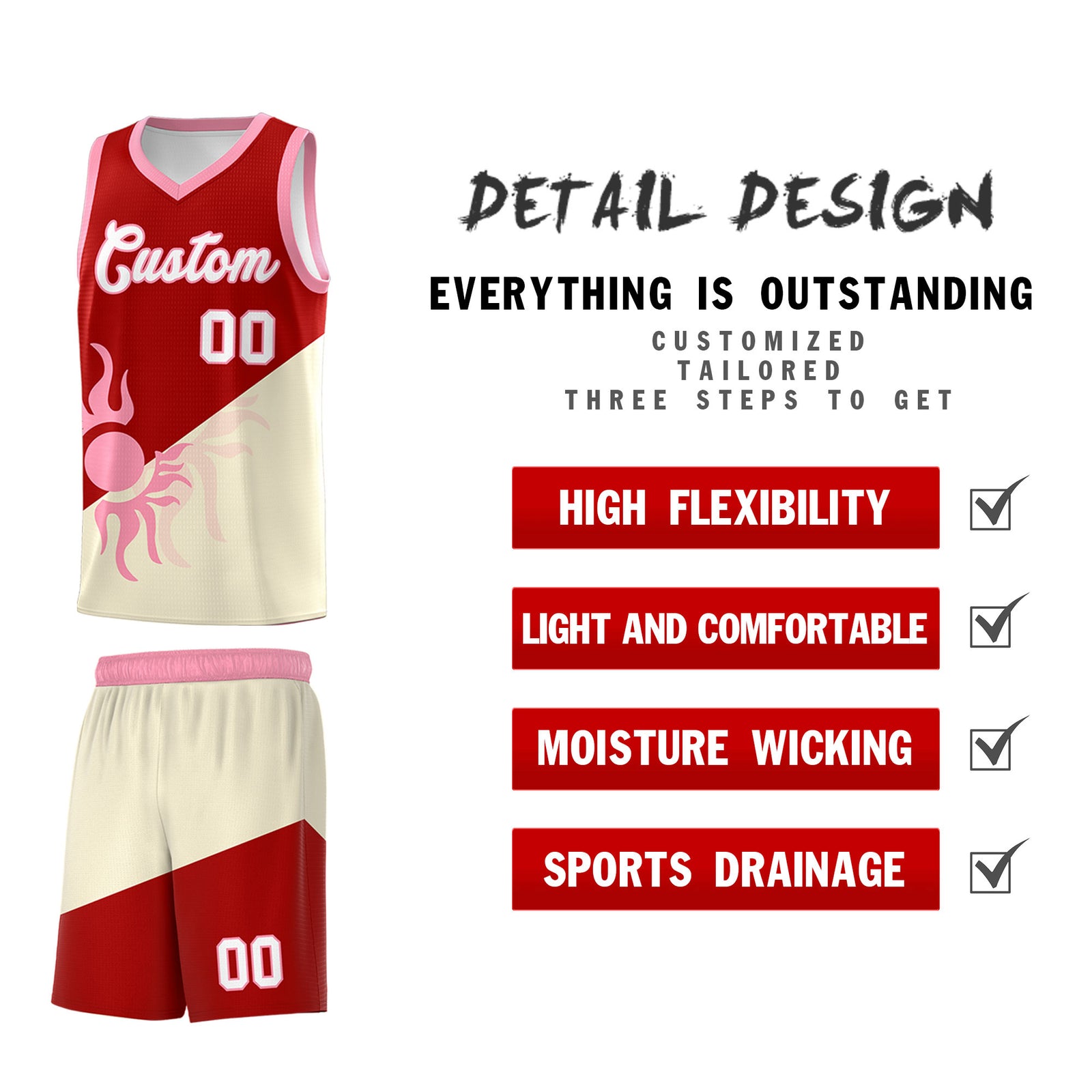 Custom Youth Basketball Jerseys - Red Light Khaki Radiant Sun Design Two Tone Uniforms
