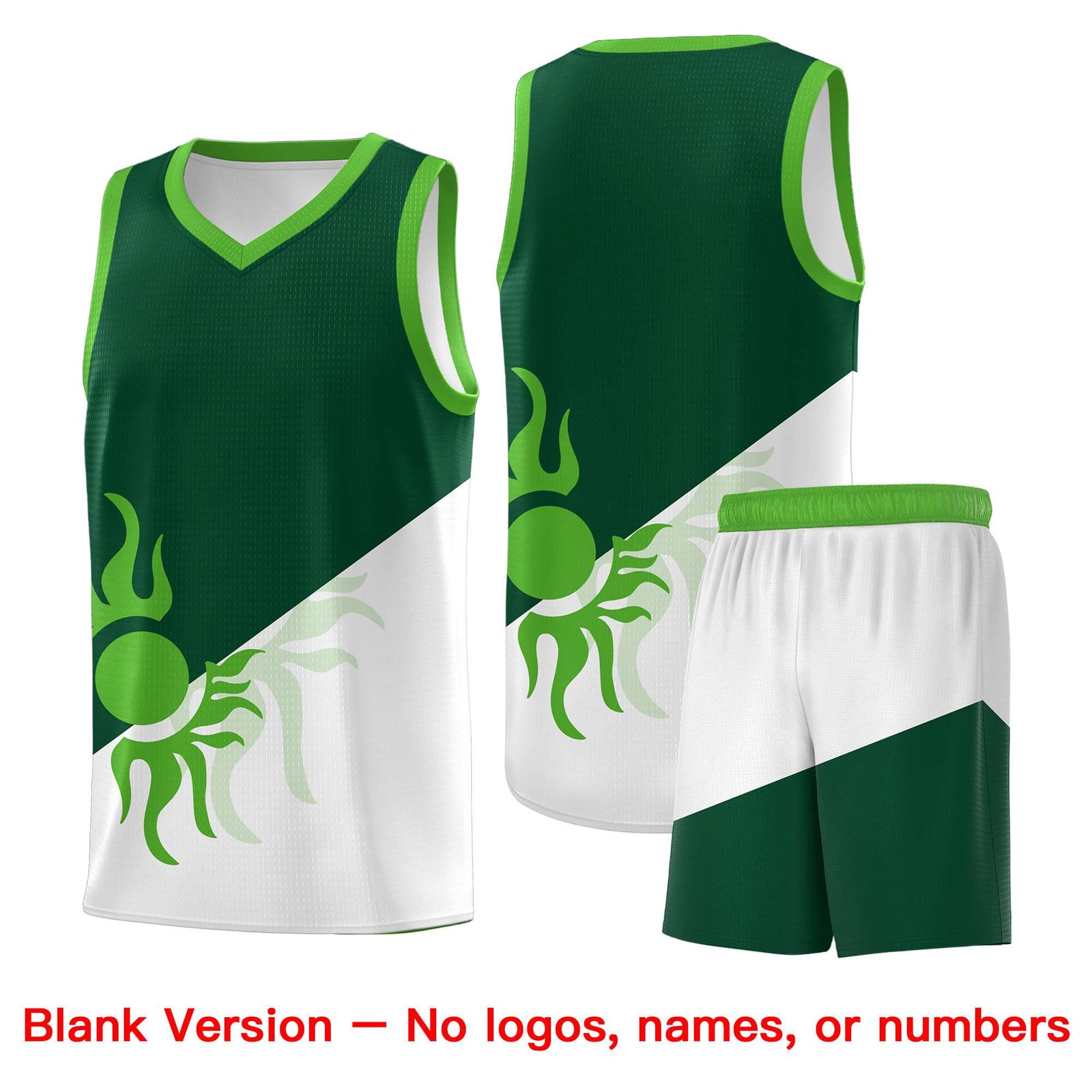 Custom Youth Basketball Jerseys - Kelly Green White Radiant Sun Design Two Tone Uniforms