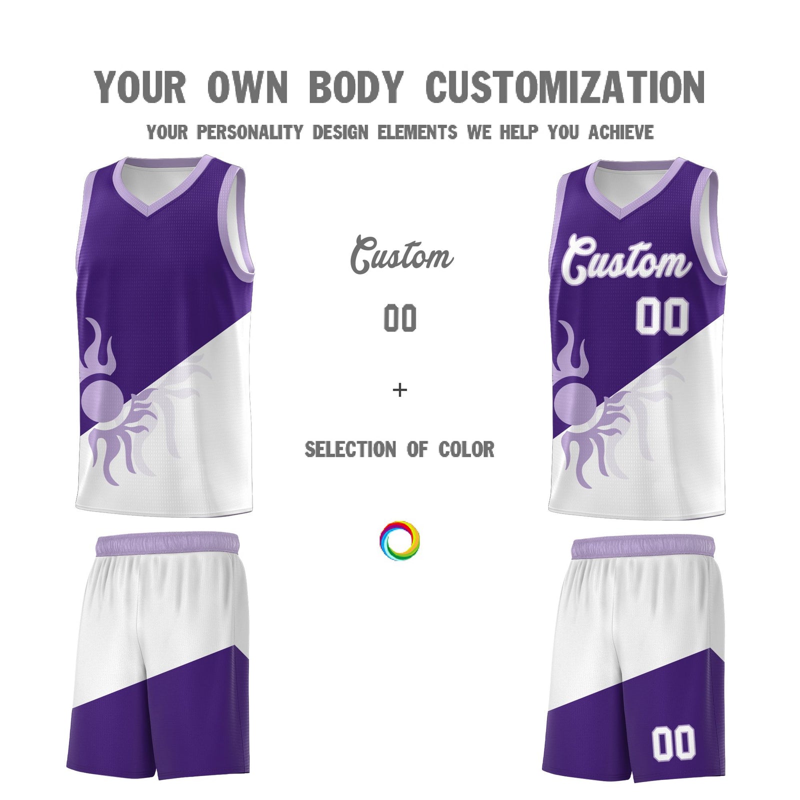 Custom Youth Basketball Jerseys - Purple White Sunburst Design Two Tone Uniforms