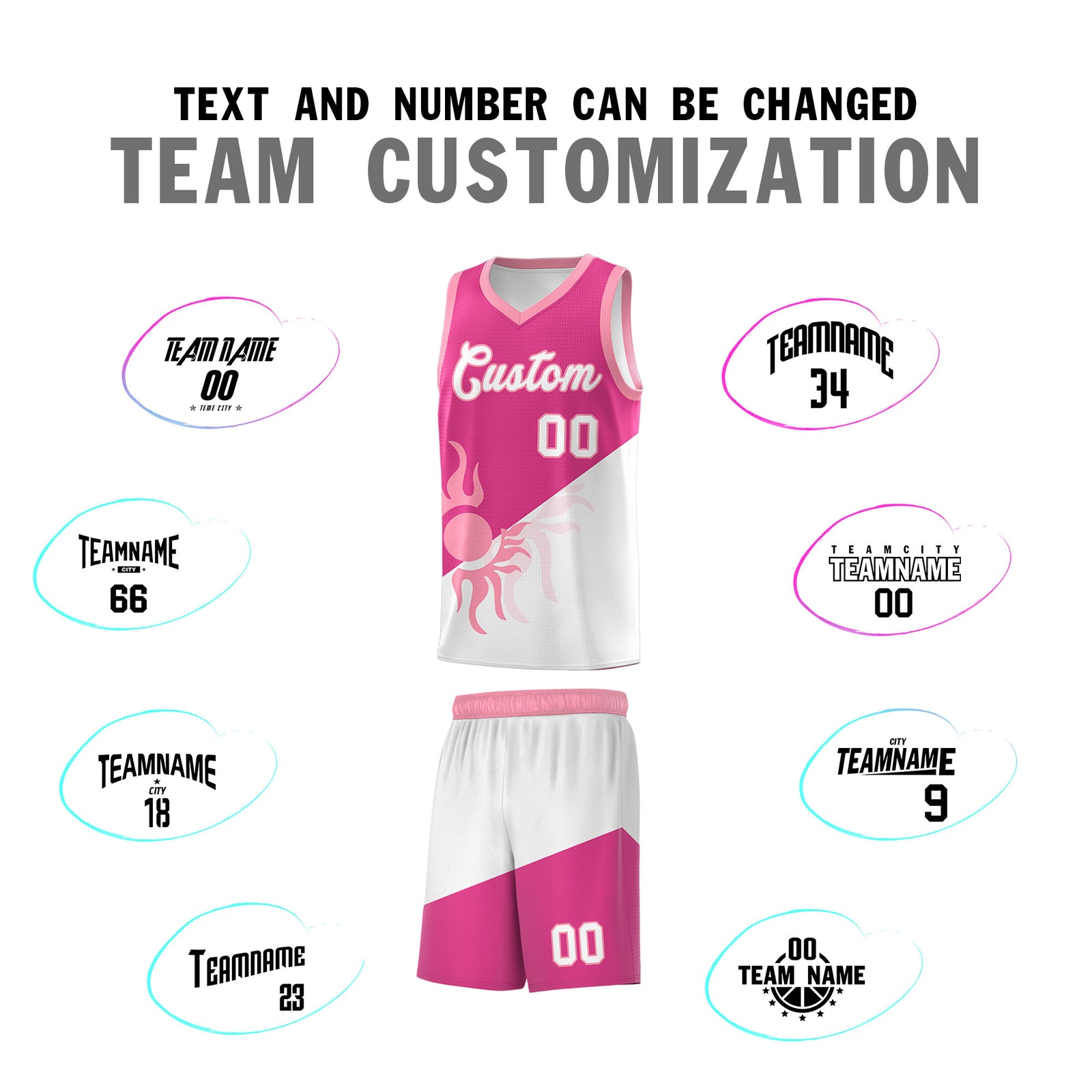 Custom Youth Basketball Jerseys - Rose Red White Radiant Sun Design Two Tone Uniforms