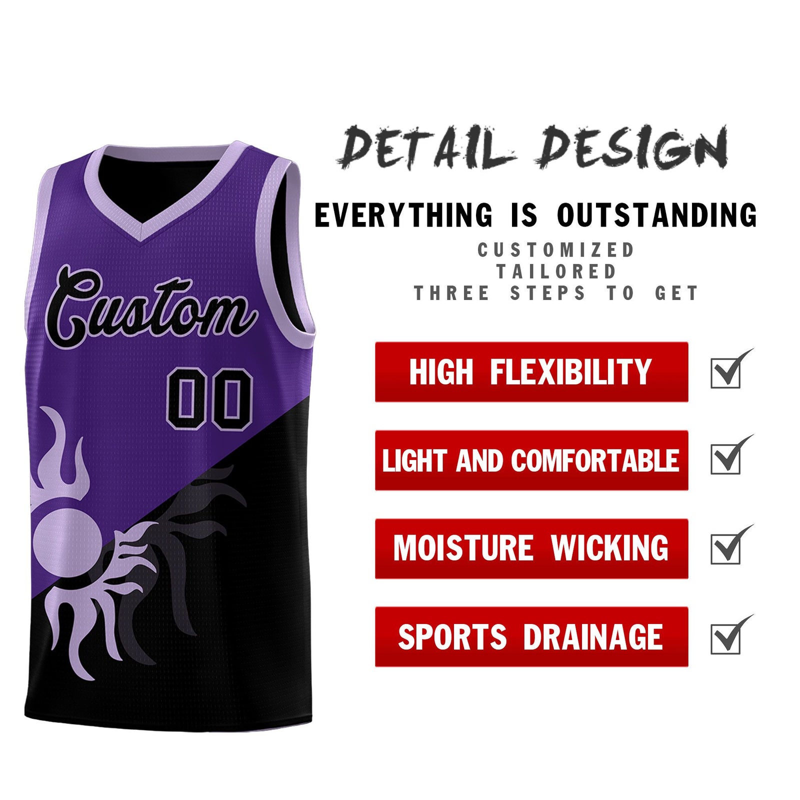 Custom Youth Basketball Jerseys - Purple Black Sunburst Design Two Tone Uniforms