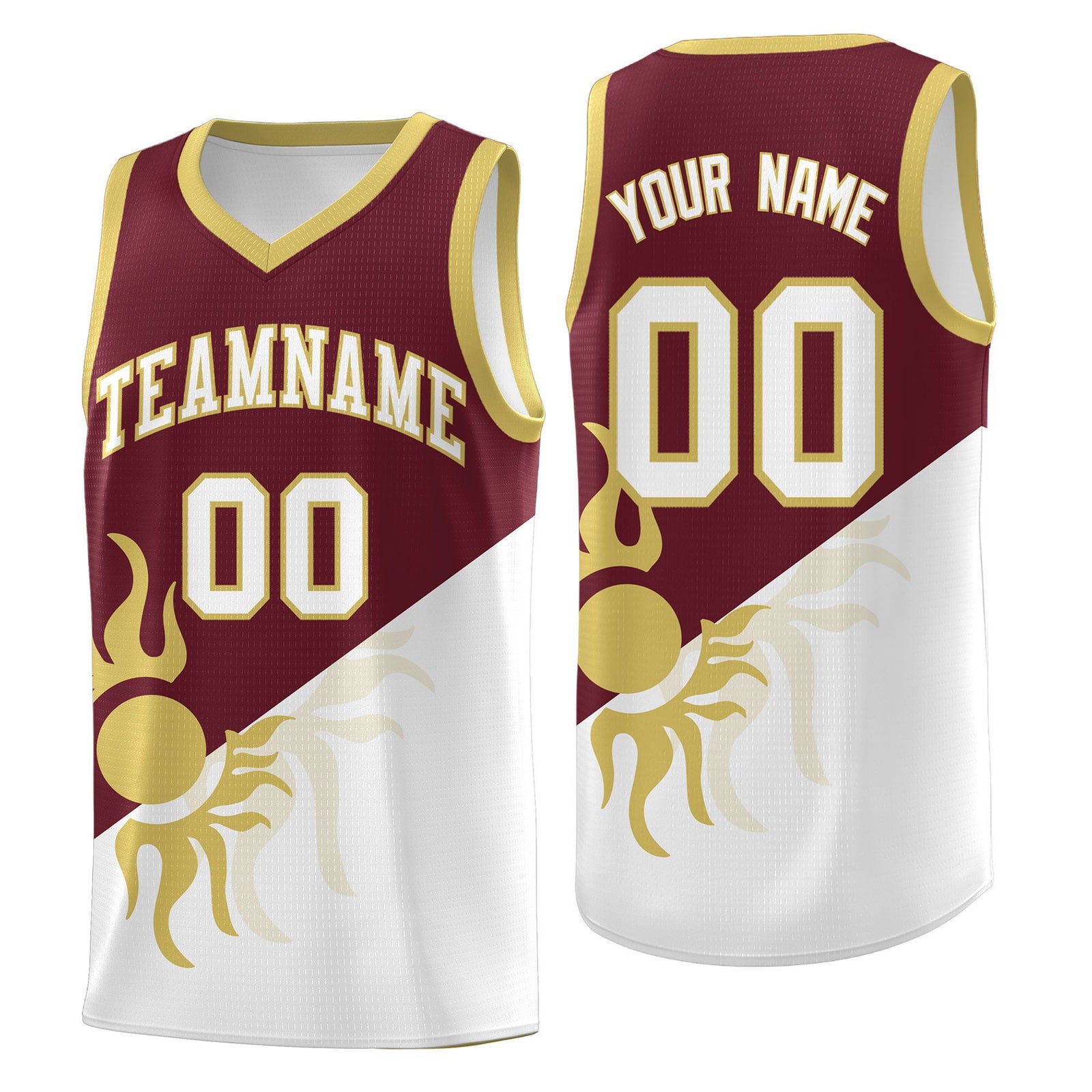 Custom Youth Basketball Jerseys - Burgundy White Sunburst Design Two Tone Uniforms