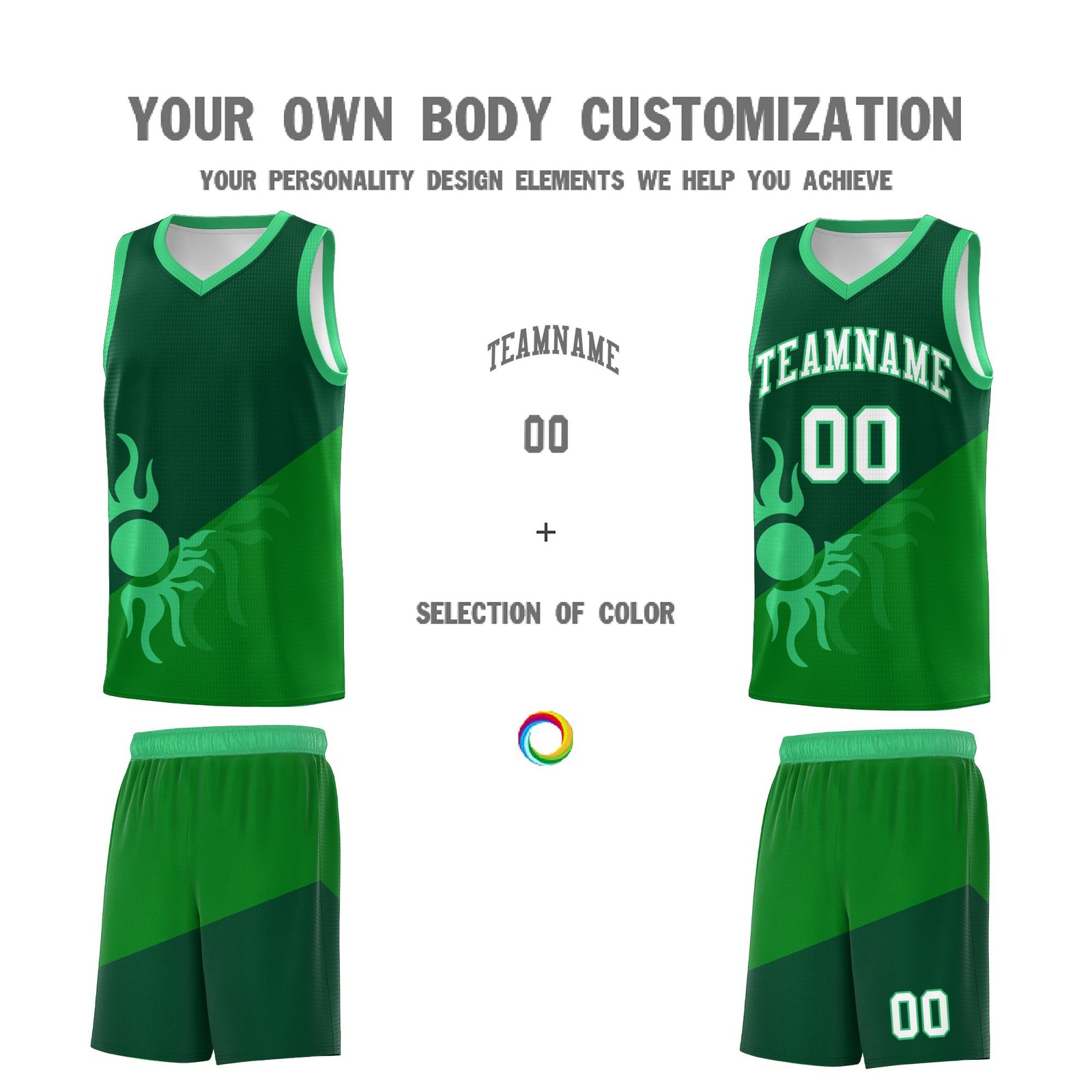 Custom Youth Basketball Jerseys - Kelly Green Kelly Green Sunburst Design Two Tone Uniforms