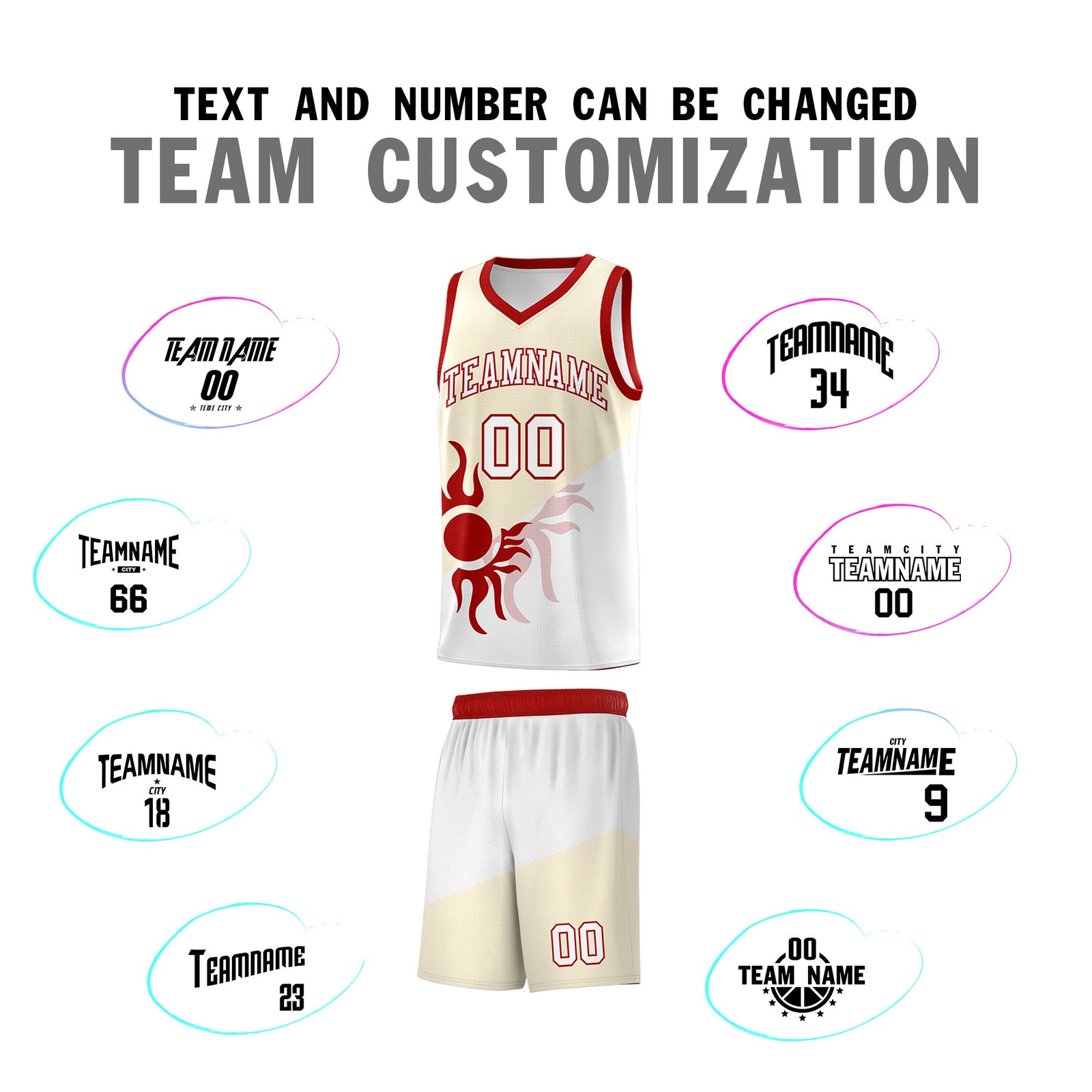 Custom Youth Basketball Jerseys - Cream White Radiant Sun Design Two Tone Uniforms