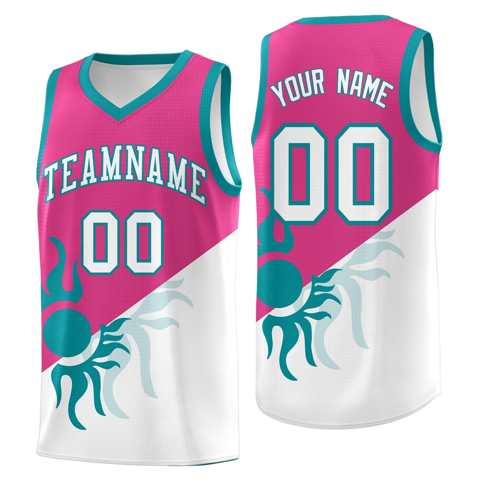Custom Youth Basketball Jerseys - Rose Red White Radiant Sun Design Two Tone Uniforms