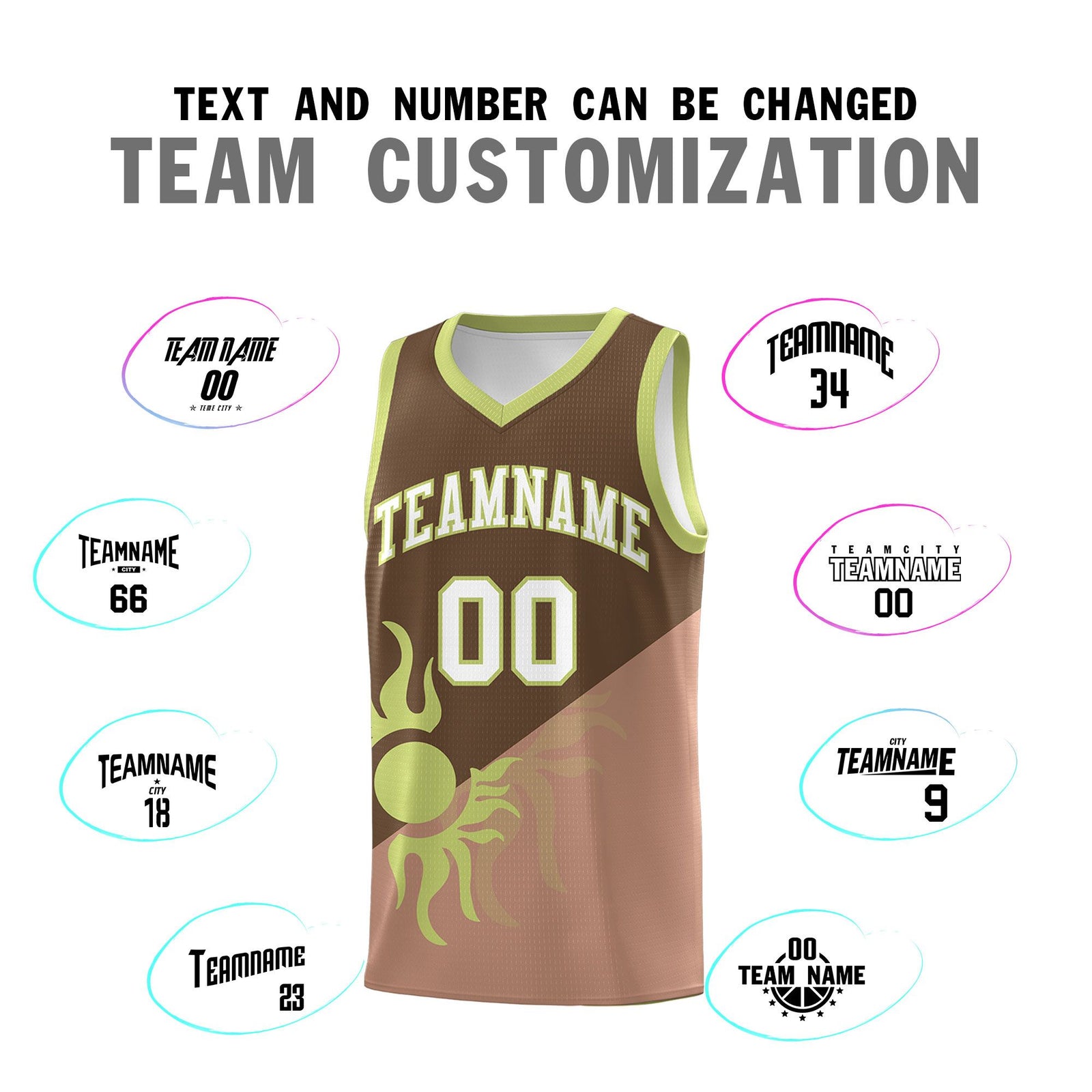 Custom Youth Basketball Jerseys - Coffee Light Brown Radiant Sun Design Two Tone Uniforms