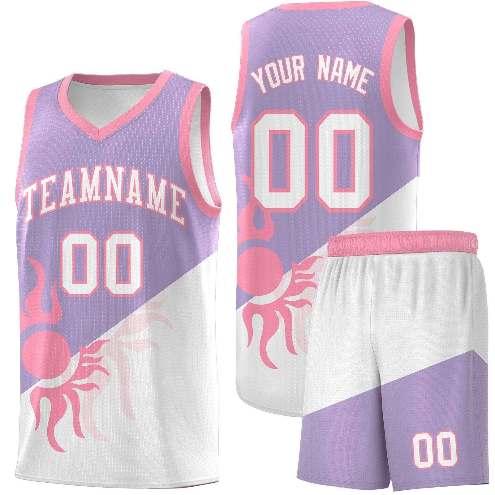 Custom Youth Basketball Jerseys - Light Purple White Radiant Sun Design Two Tone Uniforms