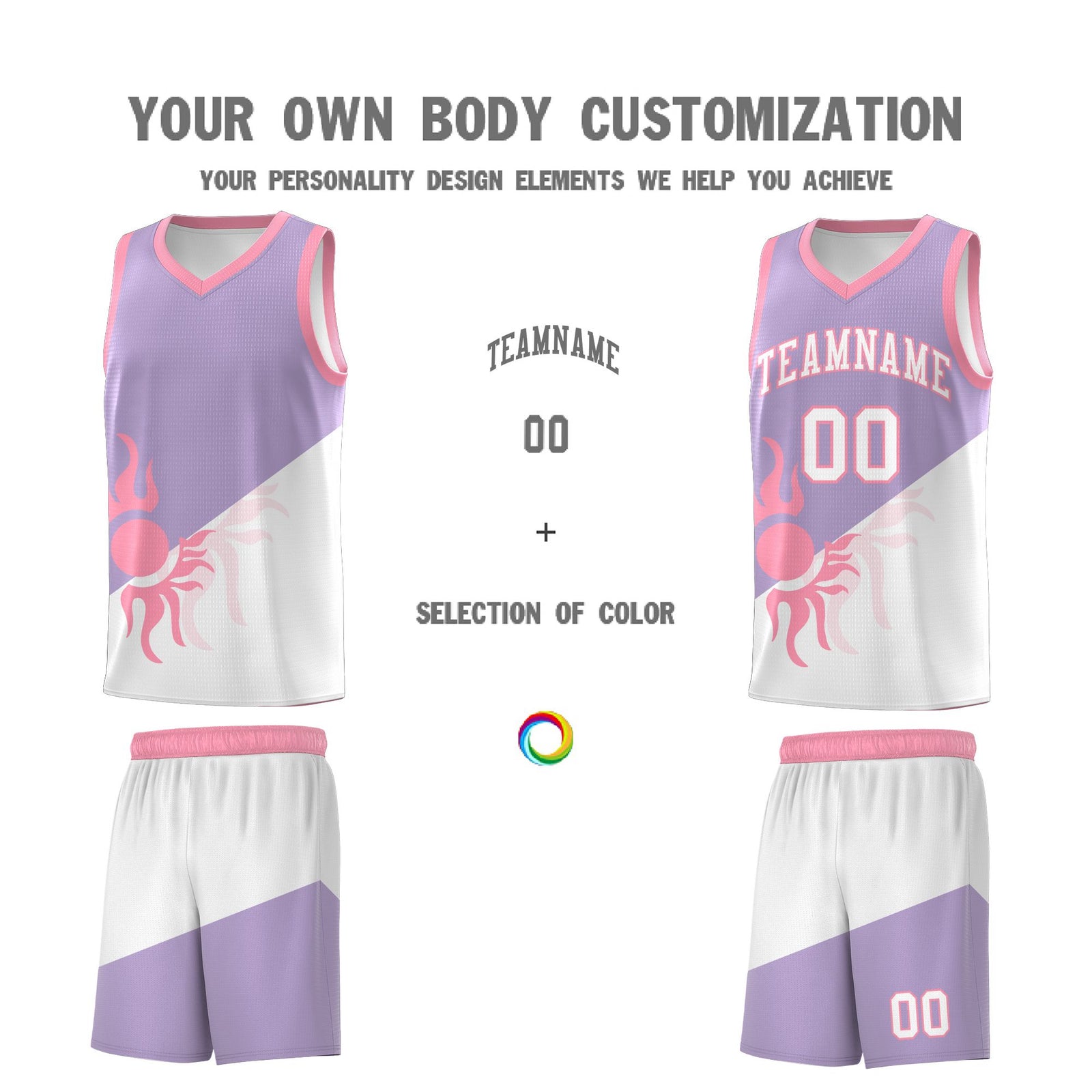 Custom Youth Basketball Jerseys - Light Purple White Radiant Sun Design Two Tone Uniforms