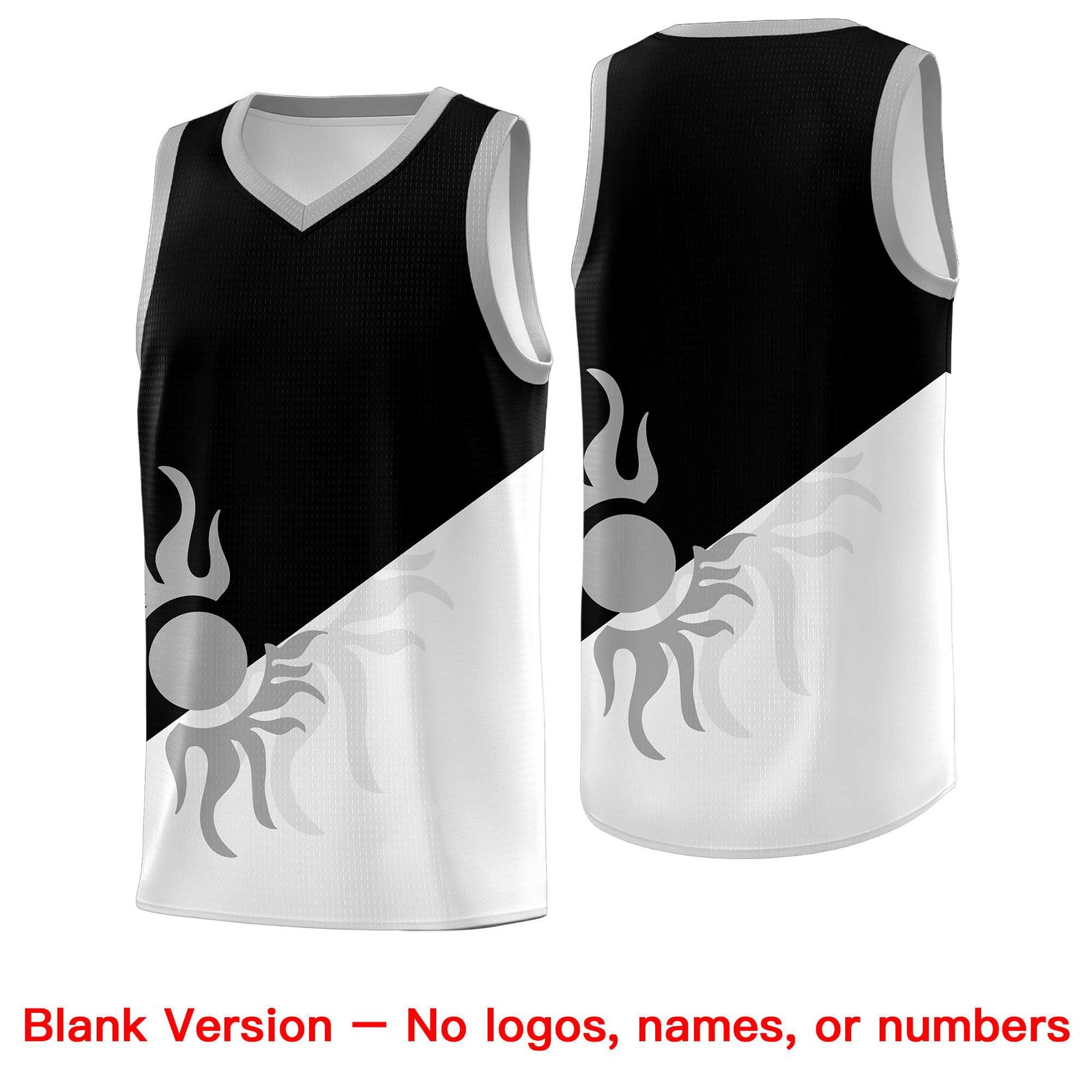 Custom Youth Basketball Jerseys - Black White Radiant Sun Design Two Tone Uniforms