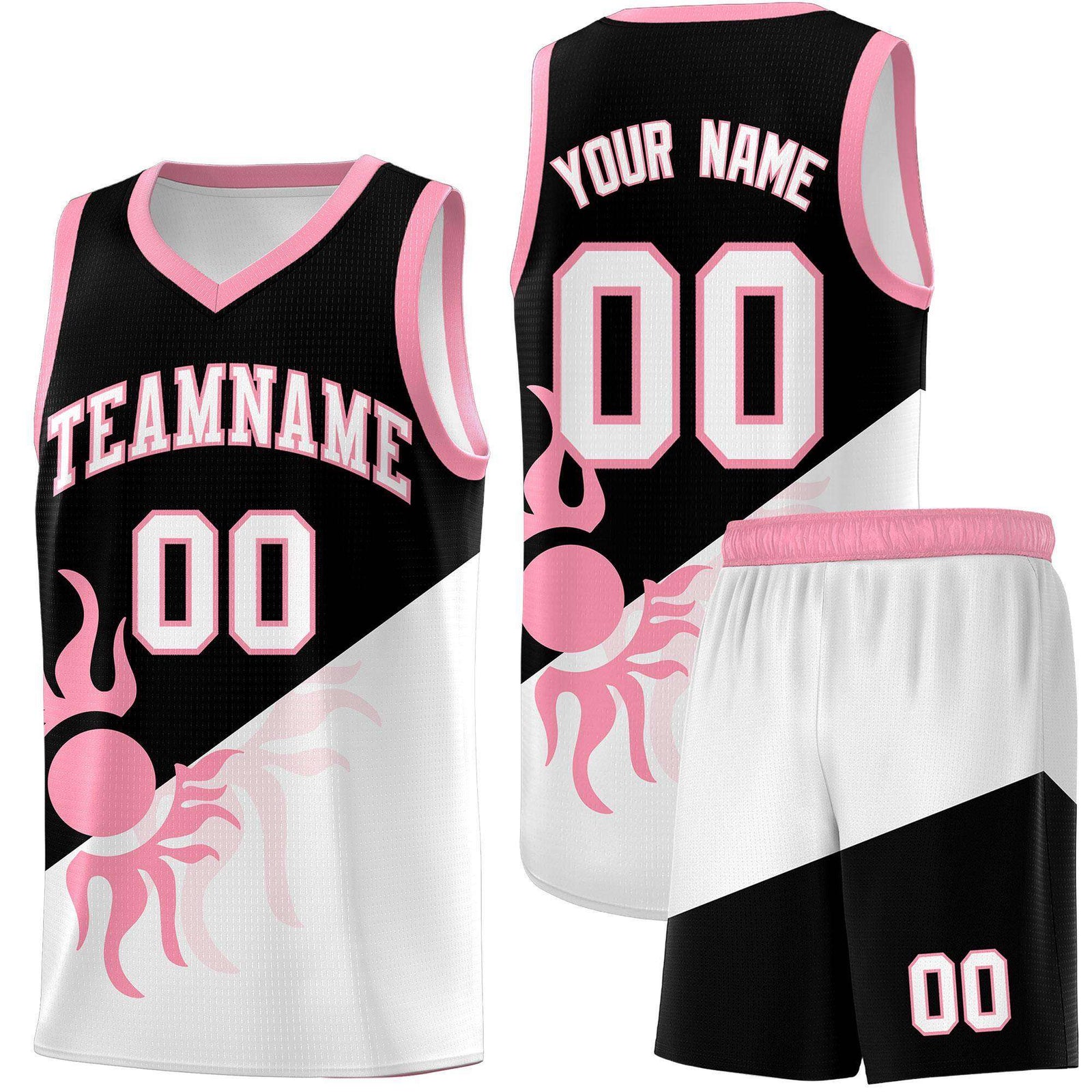 Custom Youth Basketball Jerseys - Black White Sunburst Design Two Tone Uniforms