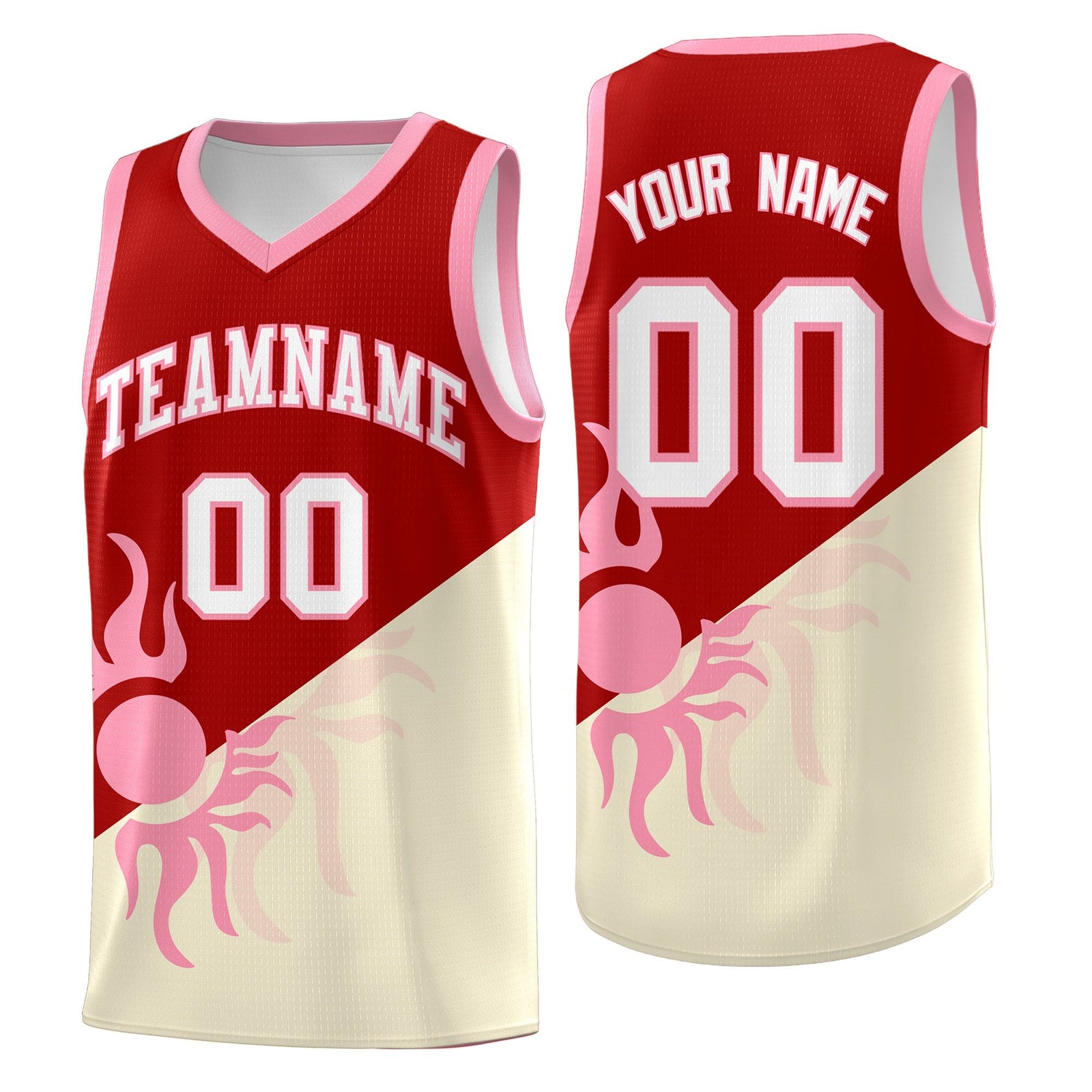 Custom Youth Basketball Jerseys - Red Light Khaki Radiant Sun Design Two Tone Uniforms