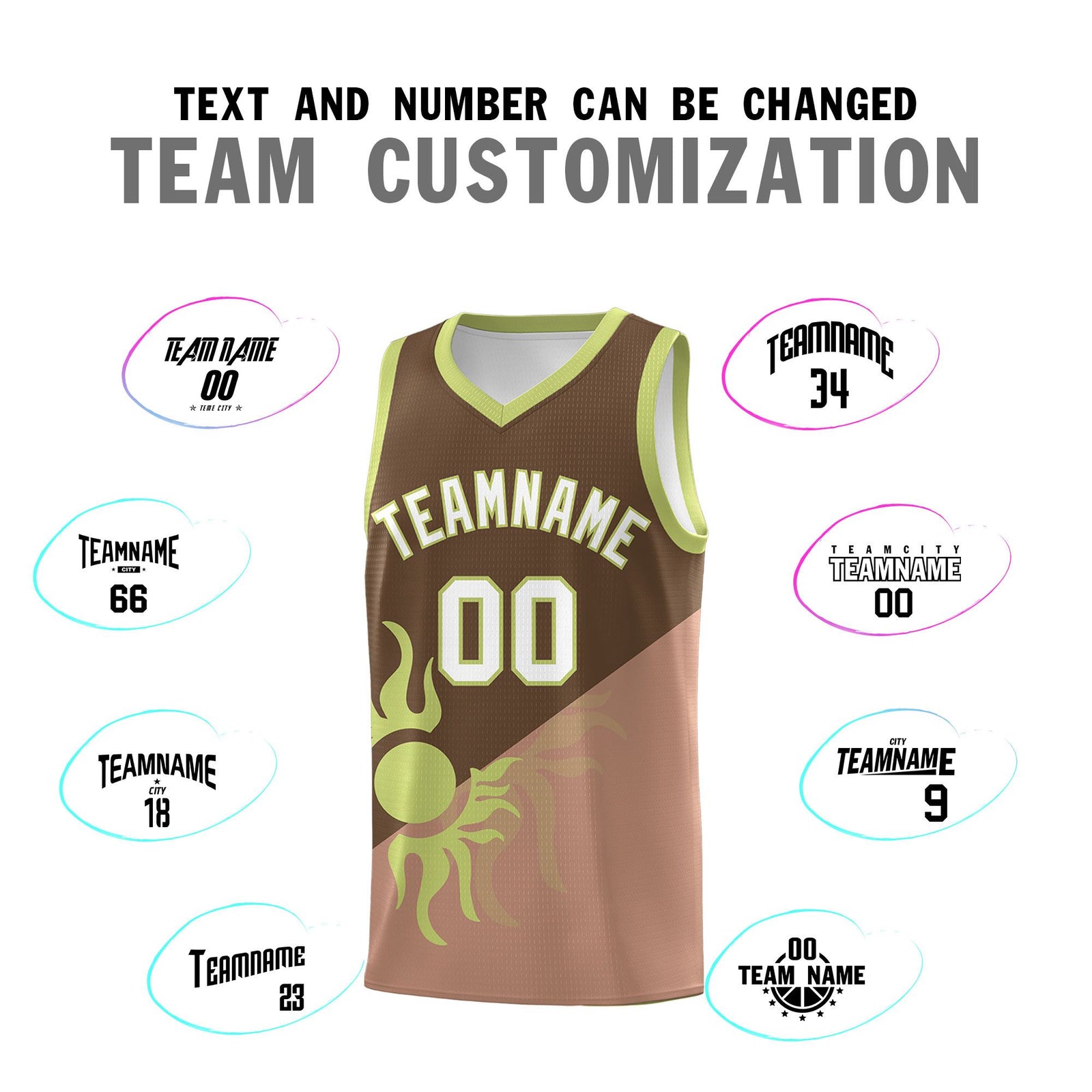 Custom Youth Basketball Jerseys - Coffee Light Brown Radiant Sun Design Two Tone Uniforms
