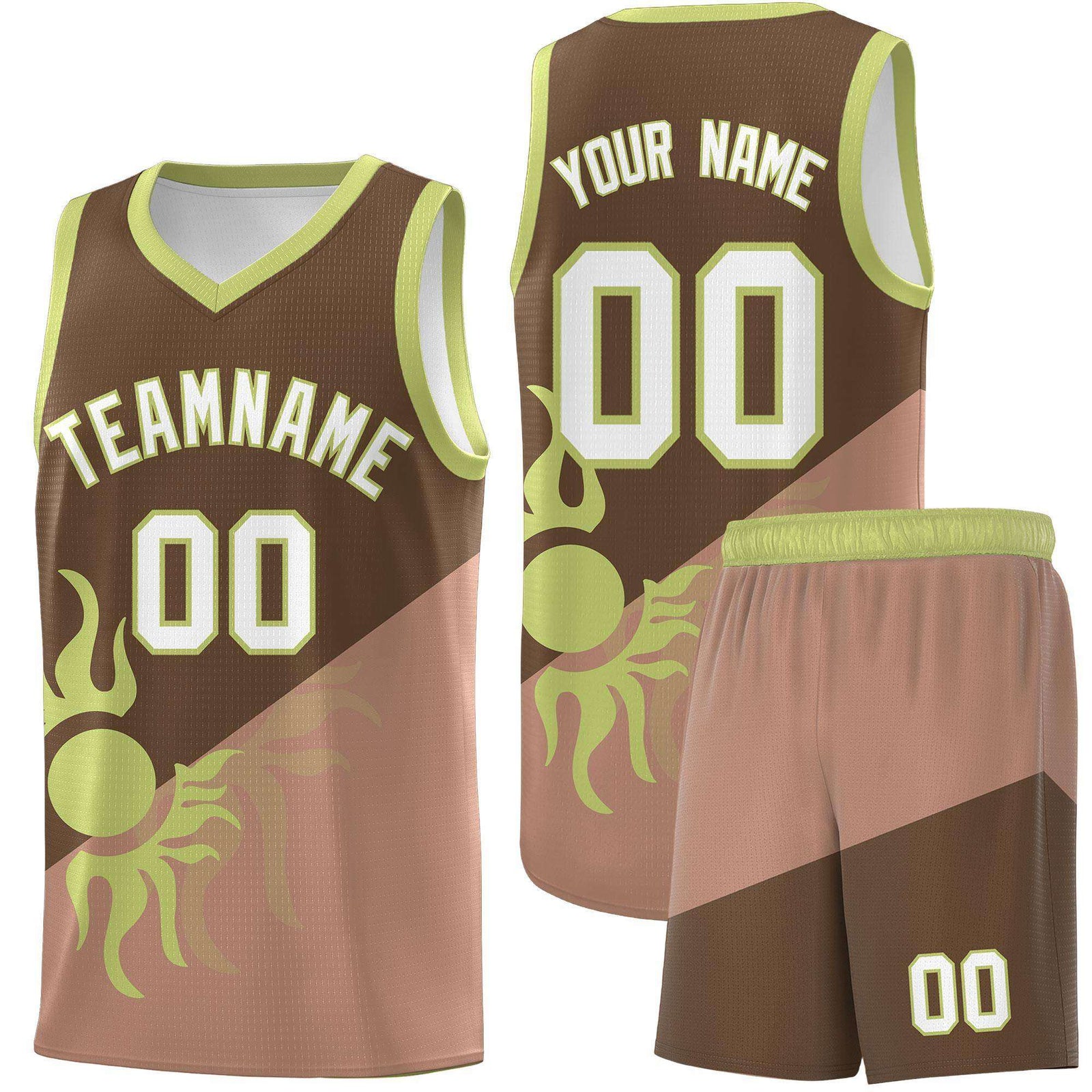 Custom Youth Basketball Jerseys - Coffee Light Brown Radiant Sun Design Two Tone Uniforms