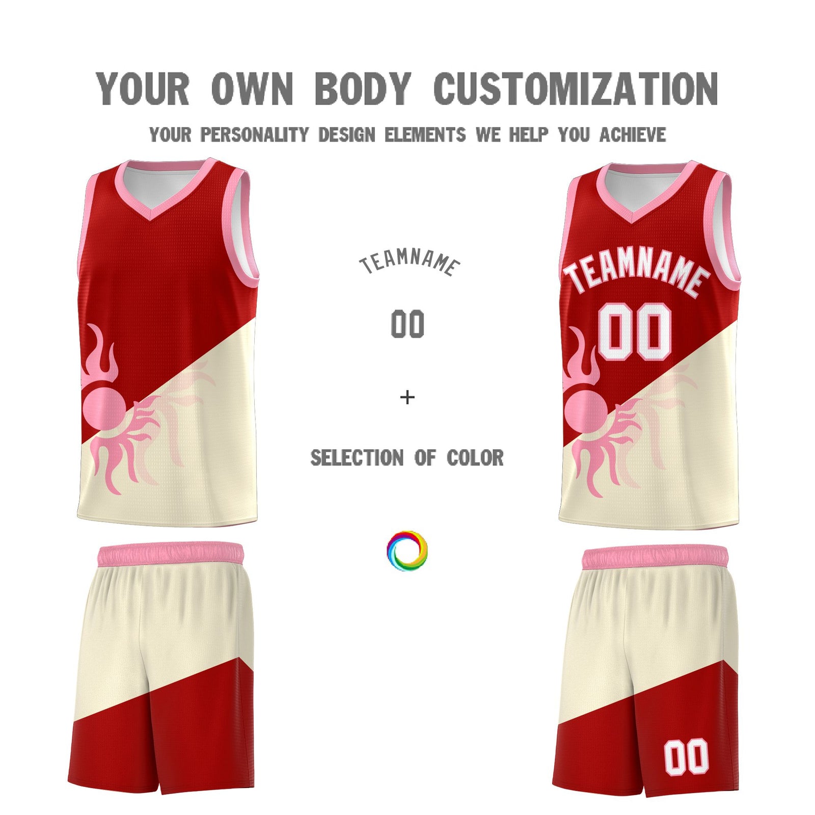 Custom Youth Basketball Jerseys - Red Light Khaki Radiant Sun Design Two Tone Uniforms