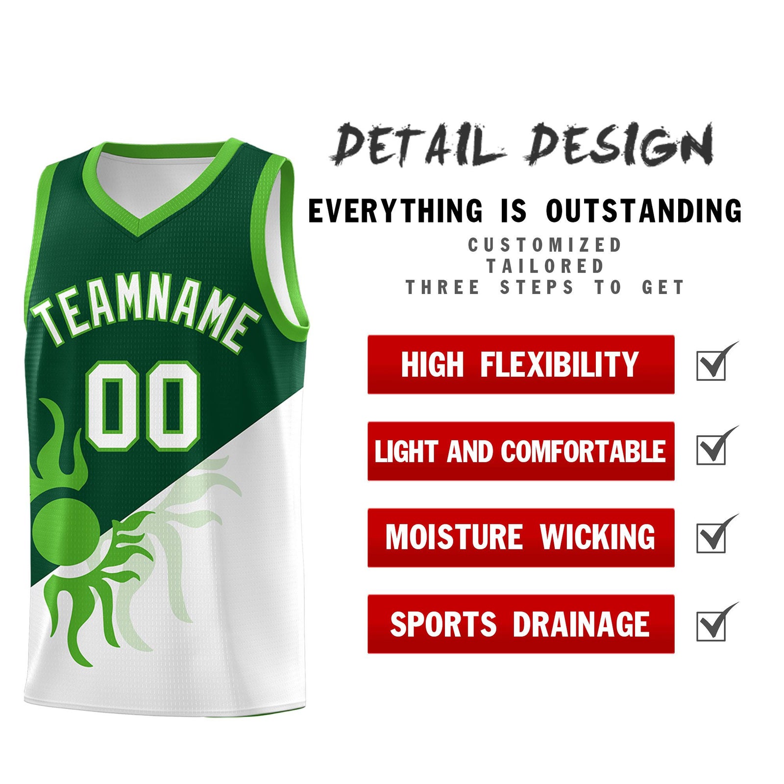 Custom Youth Basketball Jerseys - Kelly Green White Radiant Sun Design Two Tone Uniforms