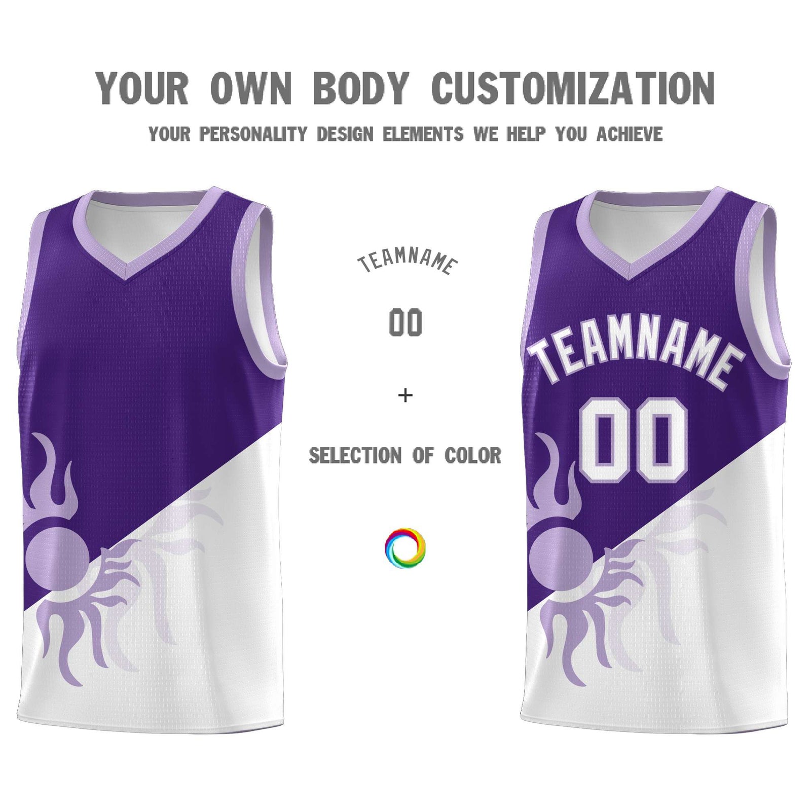 Custom Youth Basketball Jerseys - Purple White Sunburst Design Two Tone Uniforms