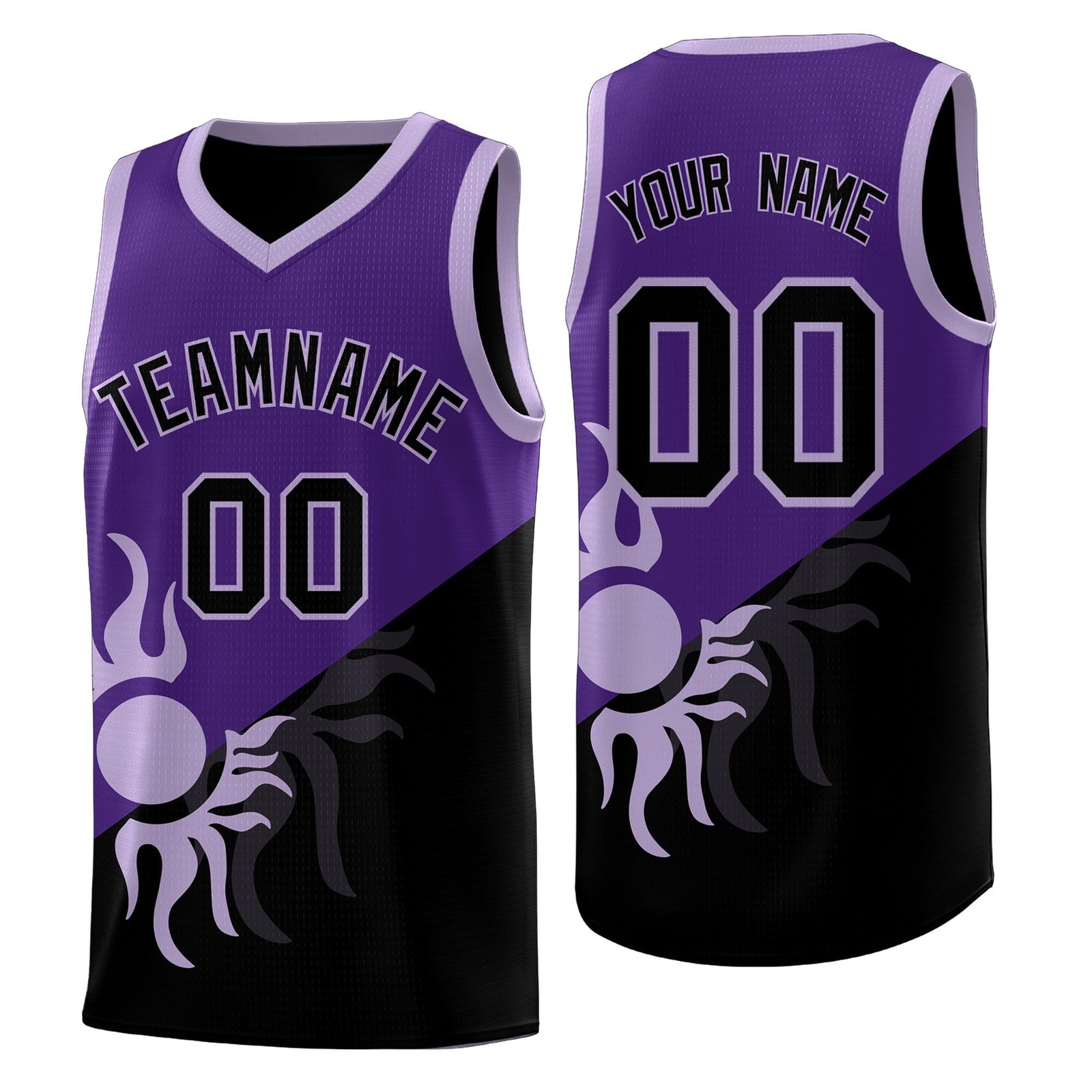 Custom Youth Basketball Jerseys - Purple Black Sunburst Design Two Tone Uniforms