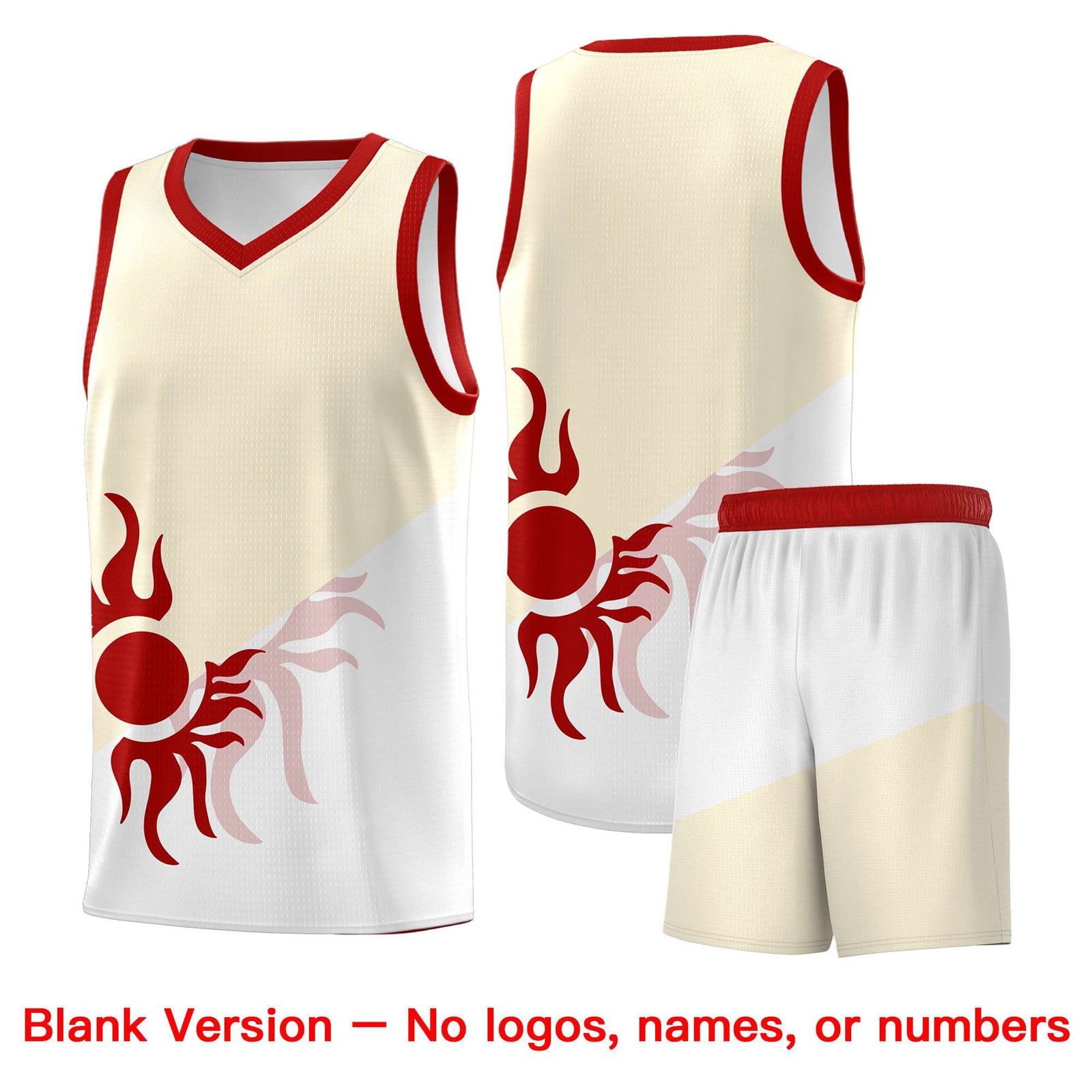 Custom Youth Basketball Jerseys - Cream White Radiant Sun Design Two Tone Uniforms