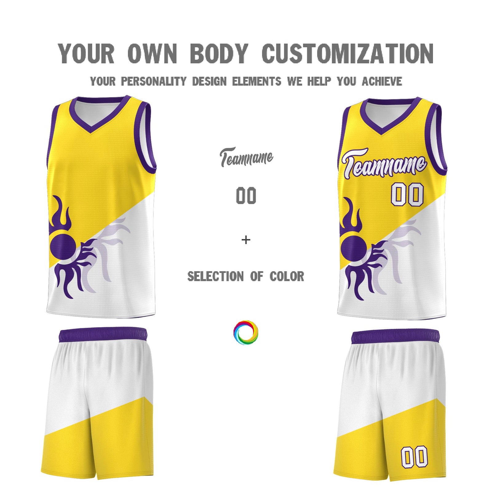 Custom Youth Basketball Jerseys - Gold White Radiant Sun Design Two Tone Uniforms