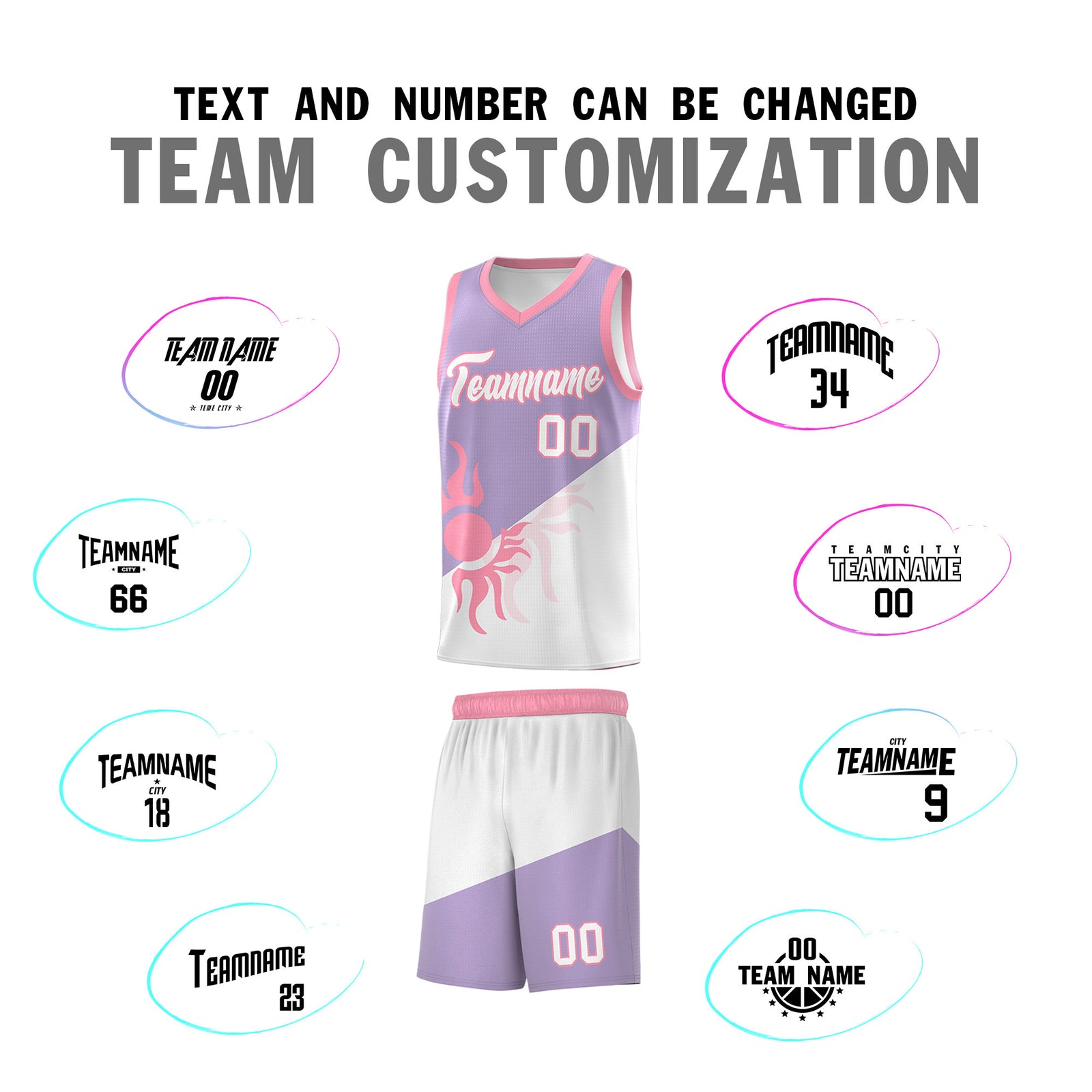 Custom Youth Basketball Jerseys - Light Purple White Radiant Sun Design Two Tone Uniforms
