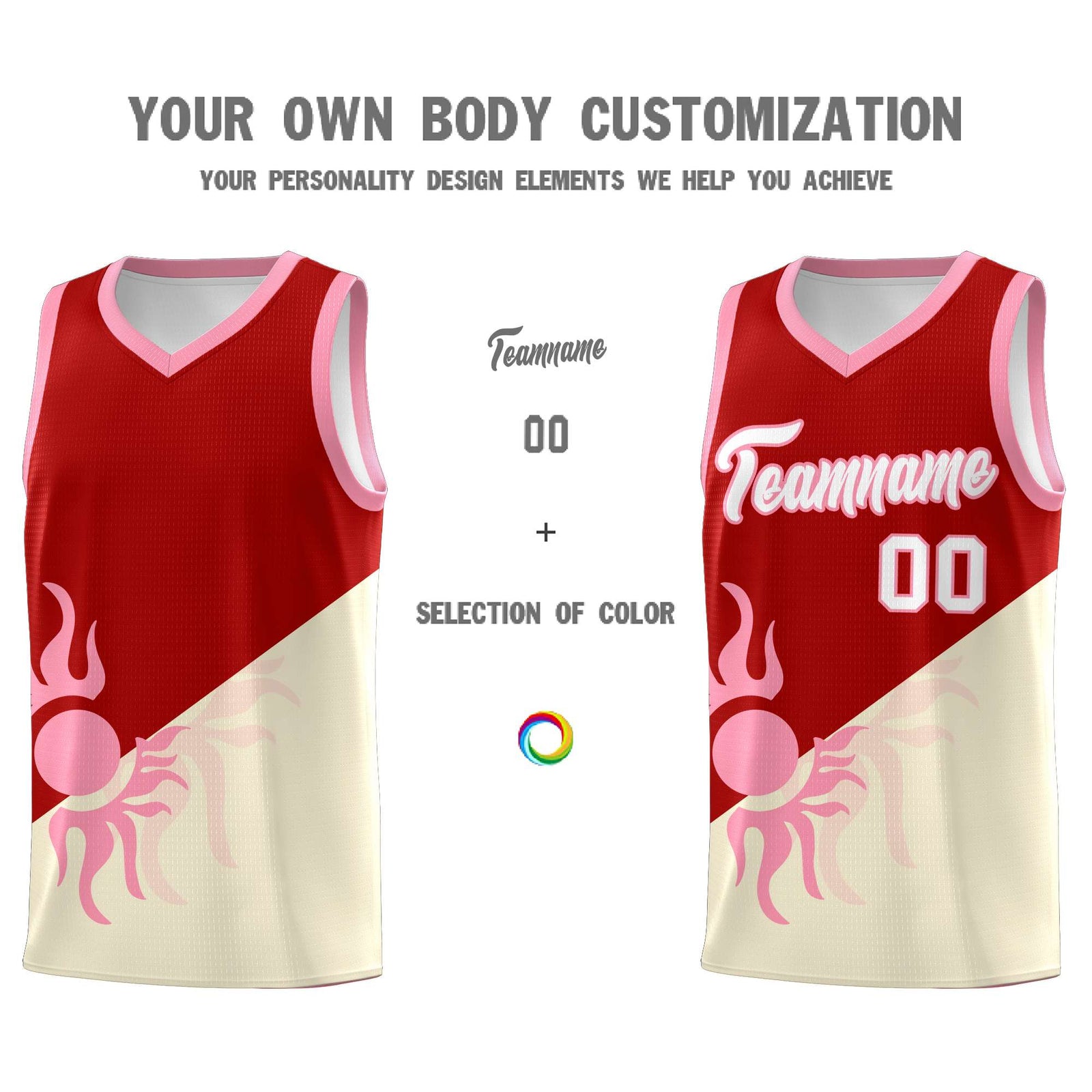 Custom Youth Basketball Jerseys - Red Light Khaki Radiant Sun Design Two Tone Uniforms