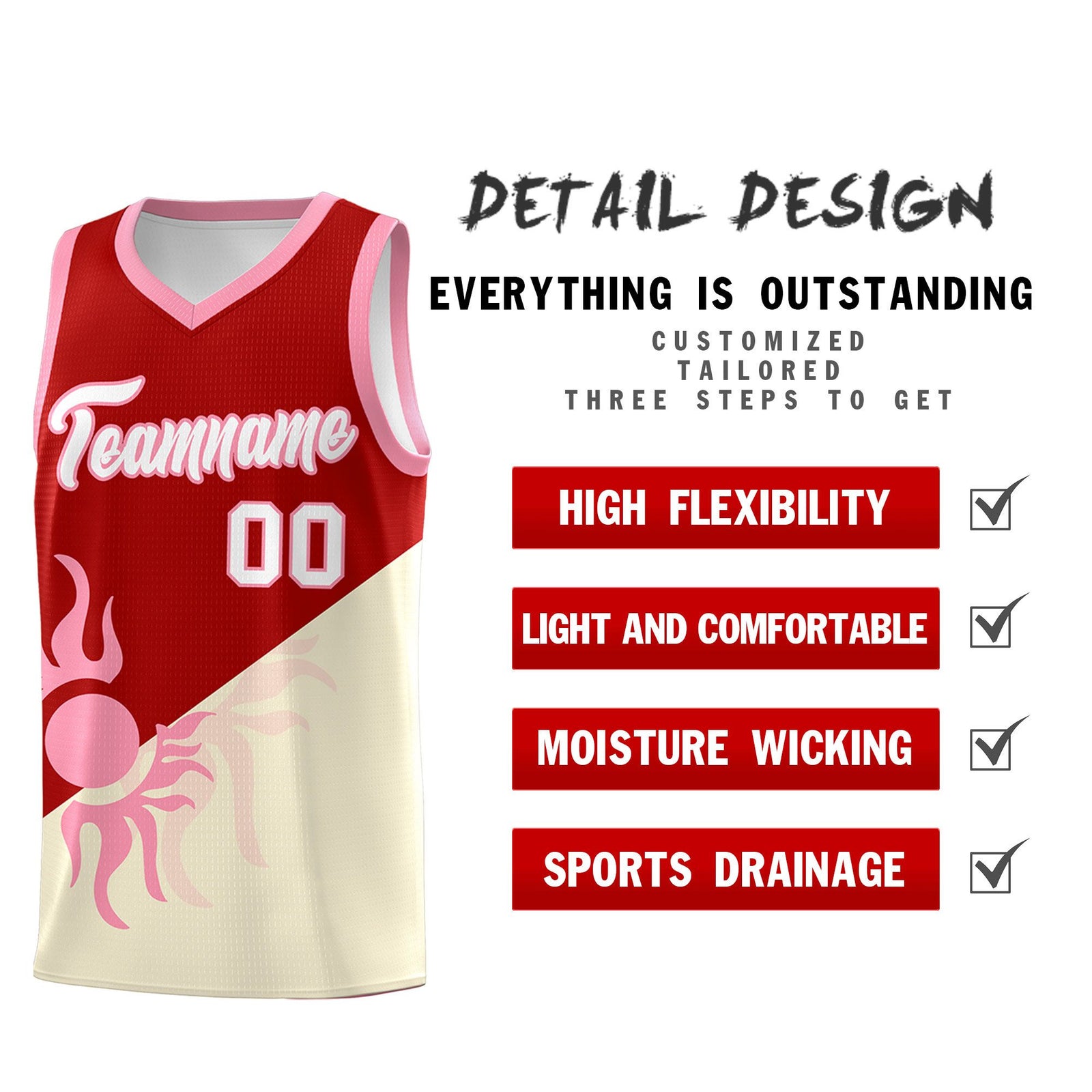 Custom Youth Basketball Jerseys - Red Light Khaki Radiant Sun Design Two Tone Uniforms