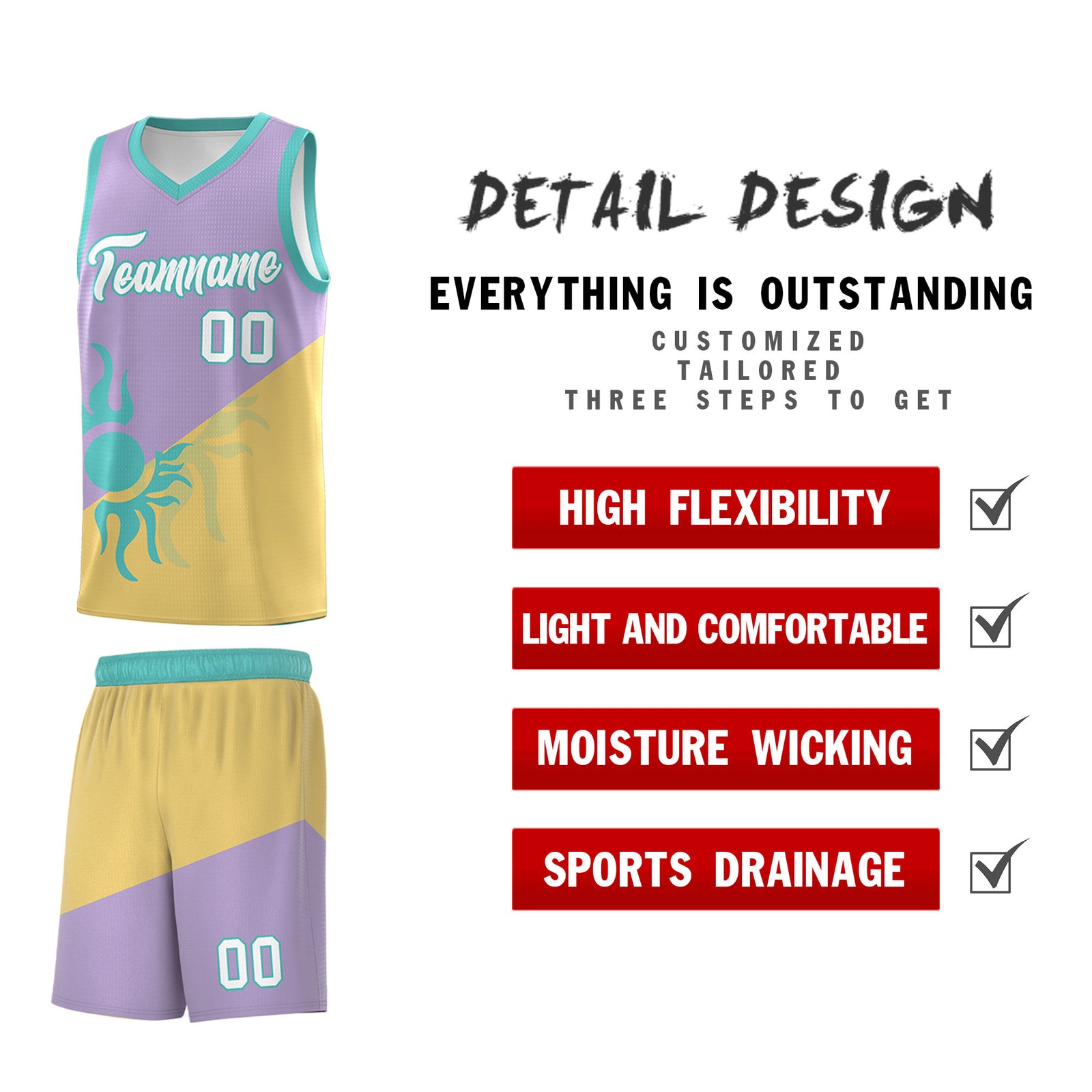 Custom Youth Basketball Jerseys - Light Purple Old Gold Radiant Sun Design Two Tone Uniforms