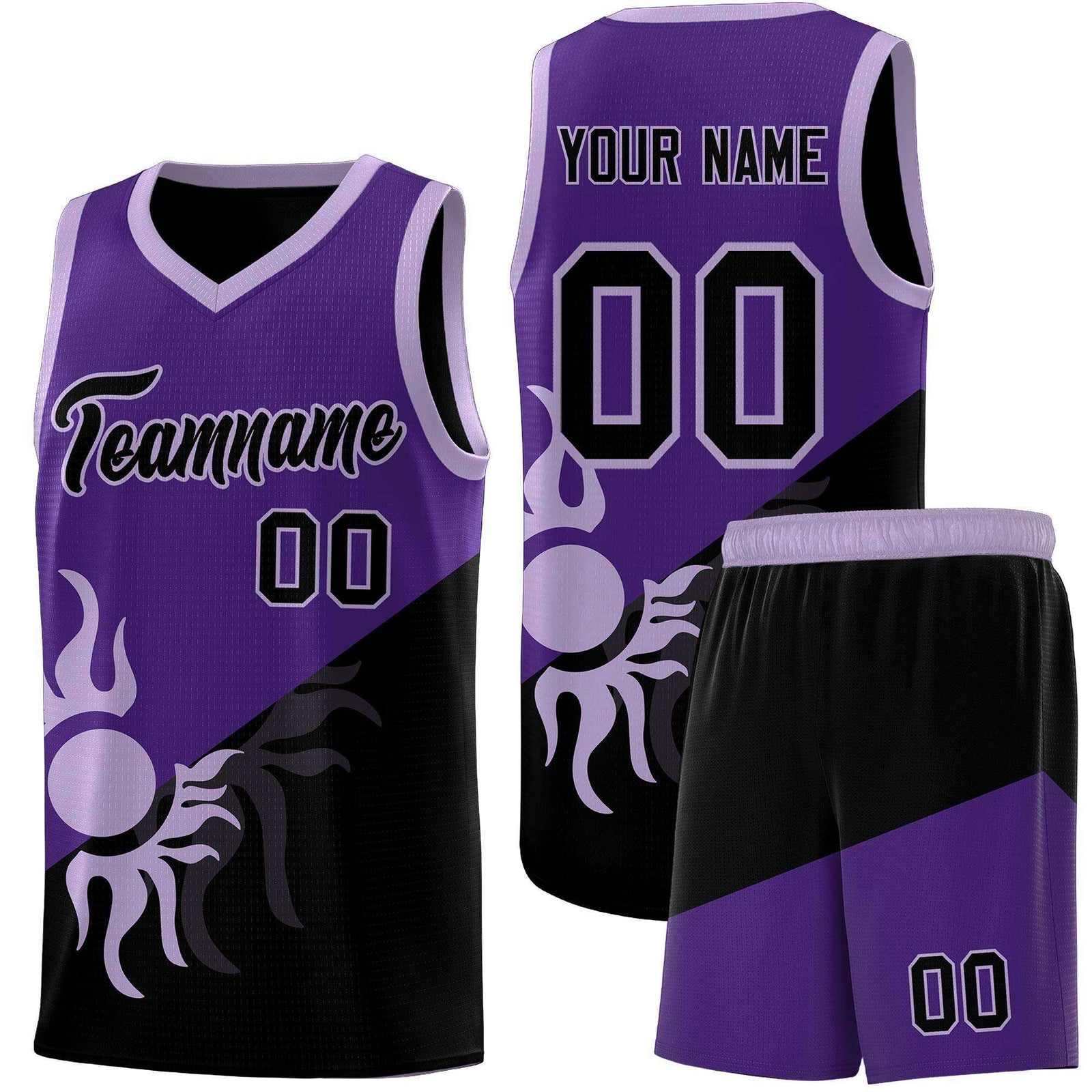 Custom Youth Basketball Jerseys - Purple Black Sunburst Design Two Tone Uniforms