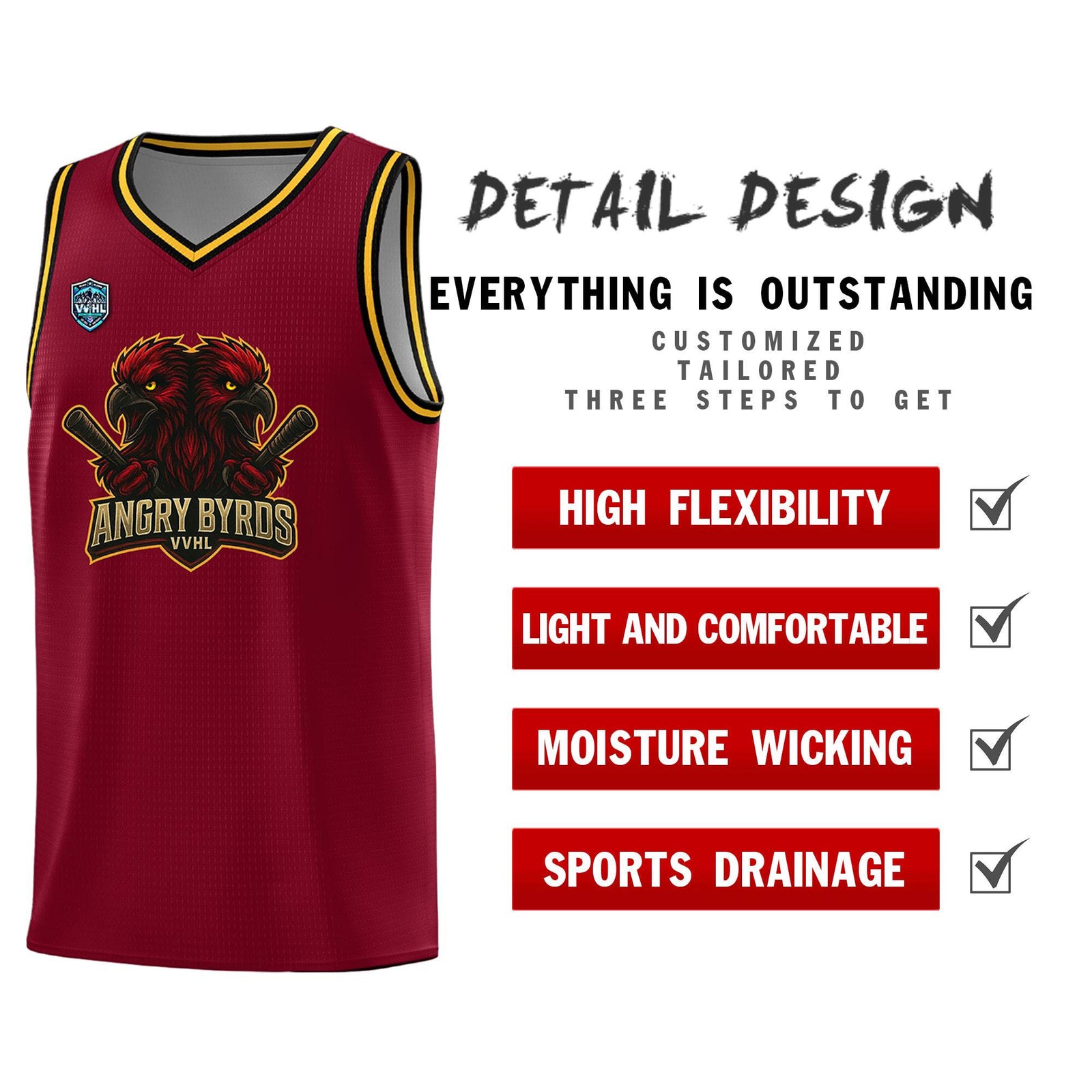 VVHL Crimson S7-Angry-Byrds Tops Basketball Jersey