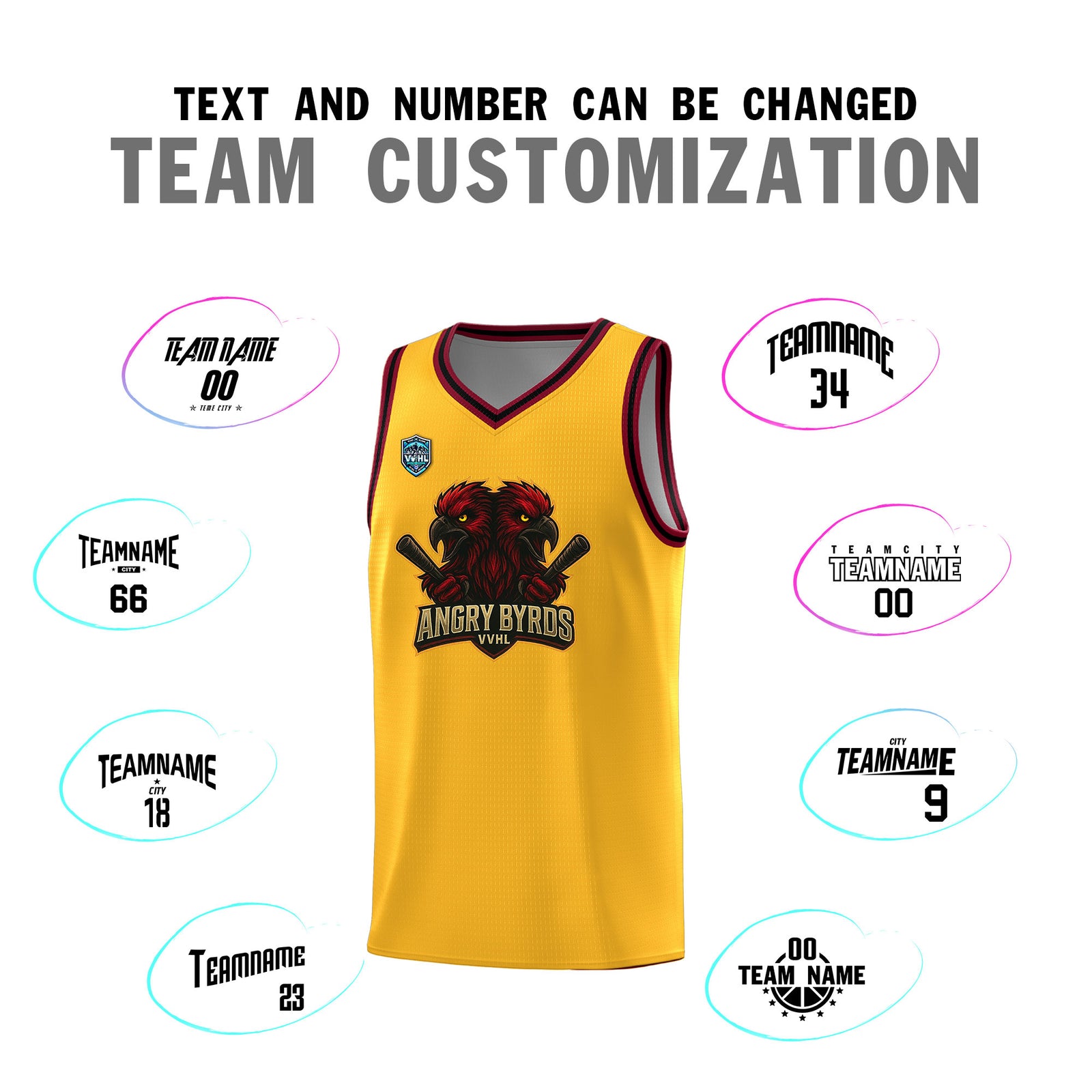 VVHL Yellow S7-Angry-Byrds-1 Tops Basketball Jersey