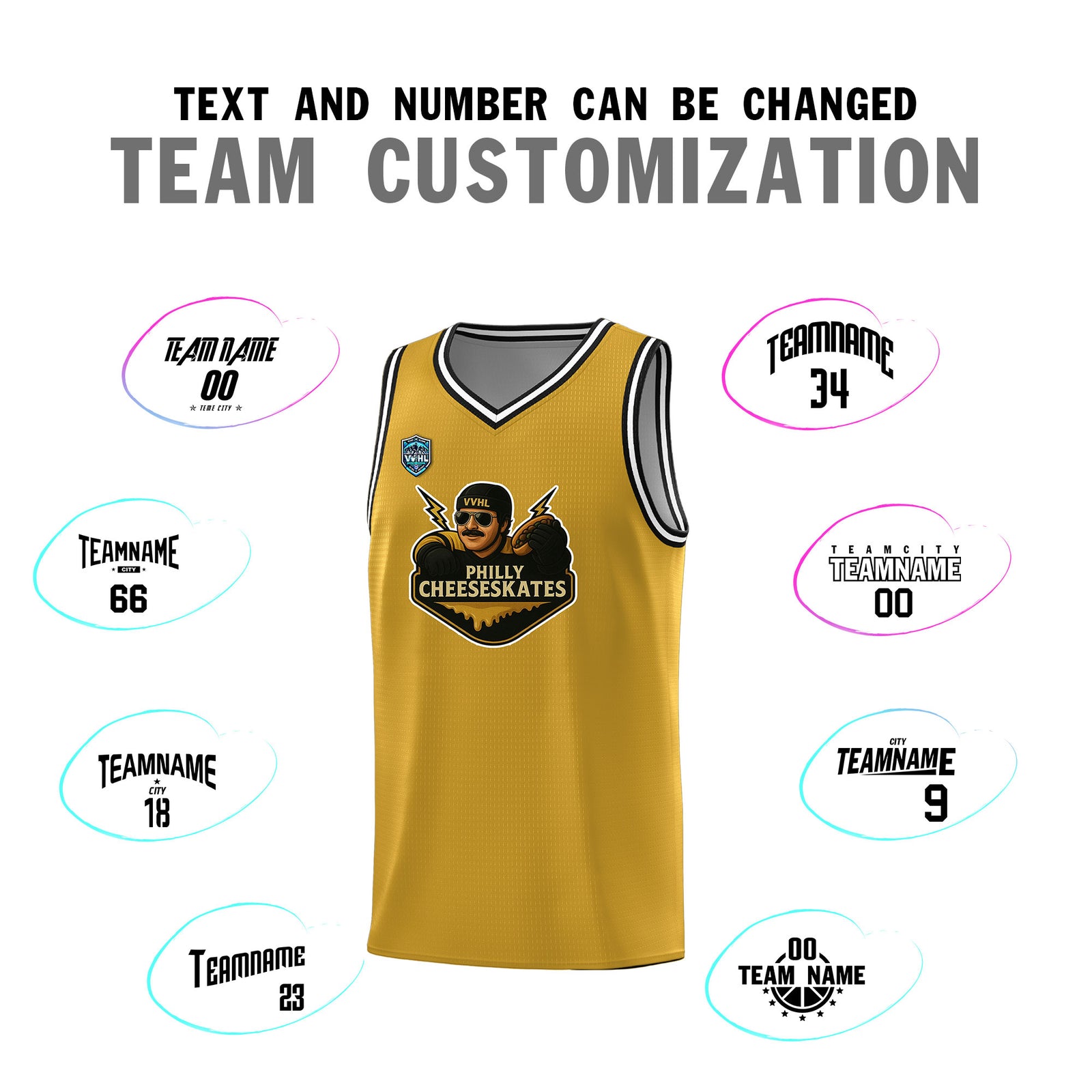 VVHL Old Gold S7-Philly-Cheeseskates Tops Basketball Jersey