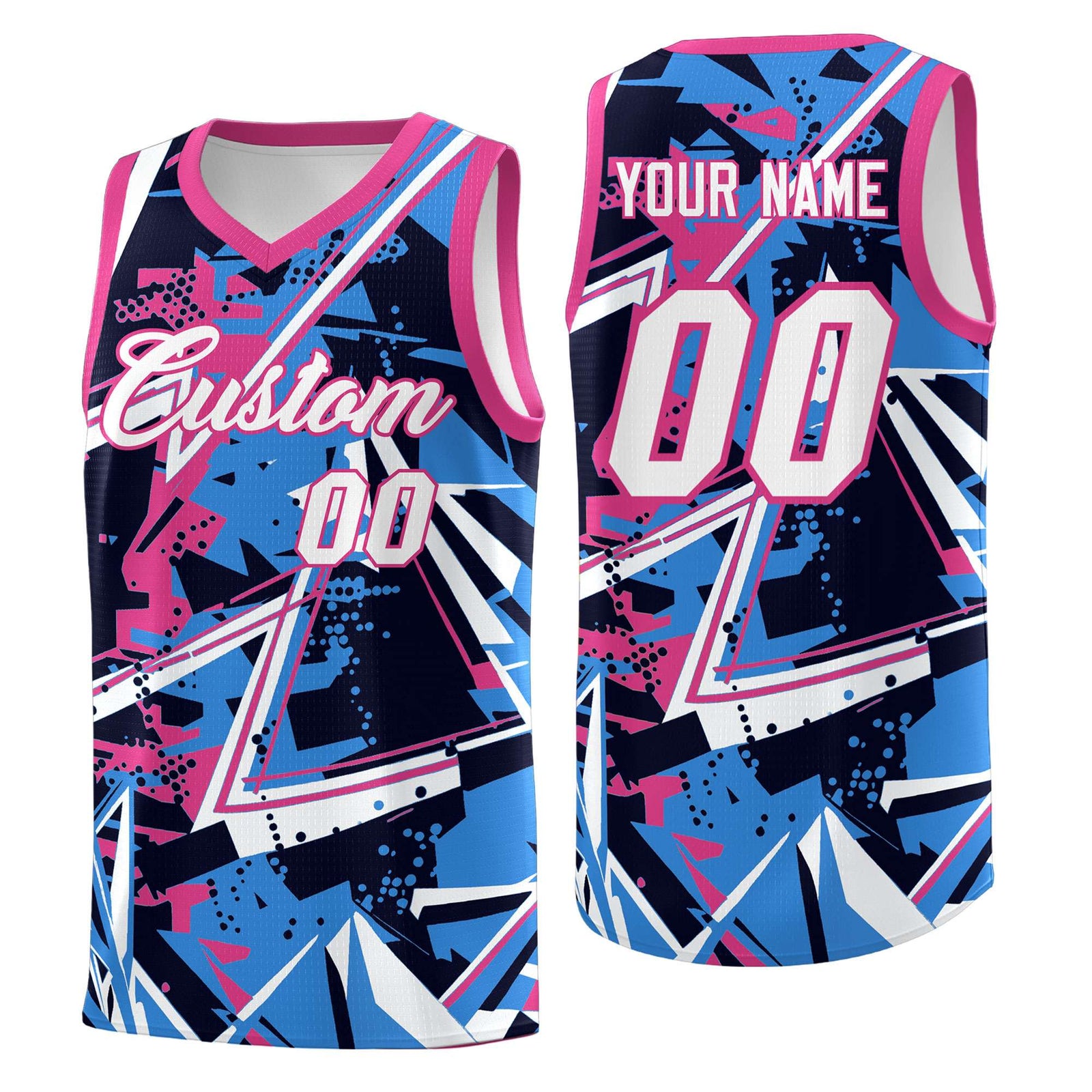 Custom Youth Basketball Jerseys Light Blue Pink Abstract Graffiti Personalized Street Style Uniform