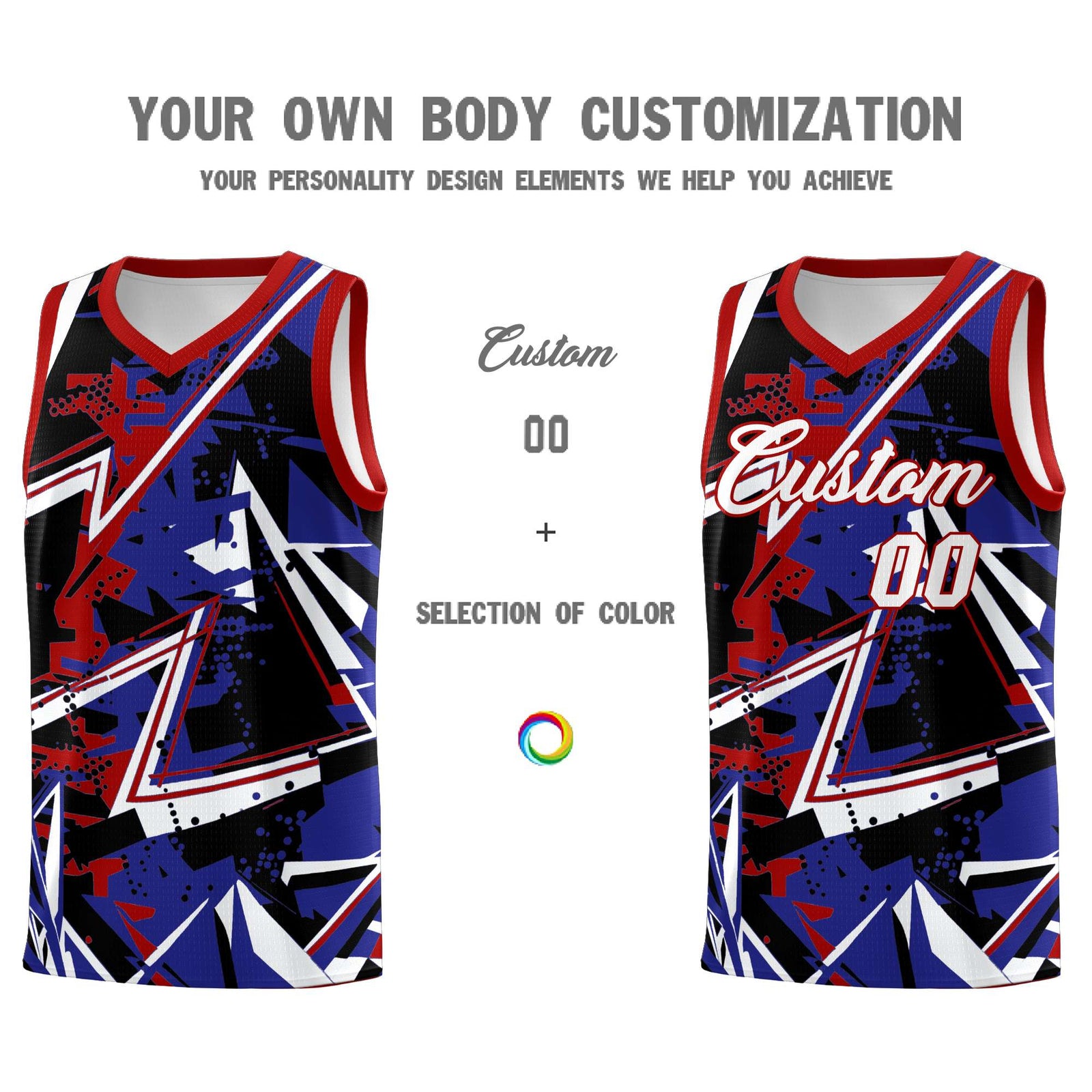 Custom Youth Basketball Jerseys Royal Red Abstract Graffiti Urban Style Personalized Uniform