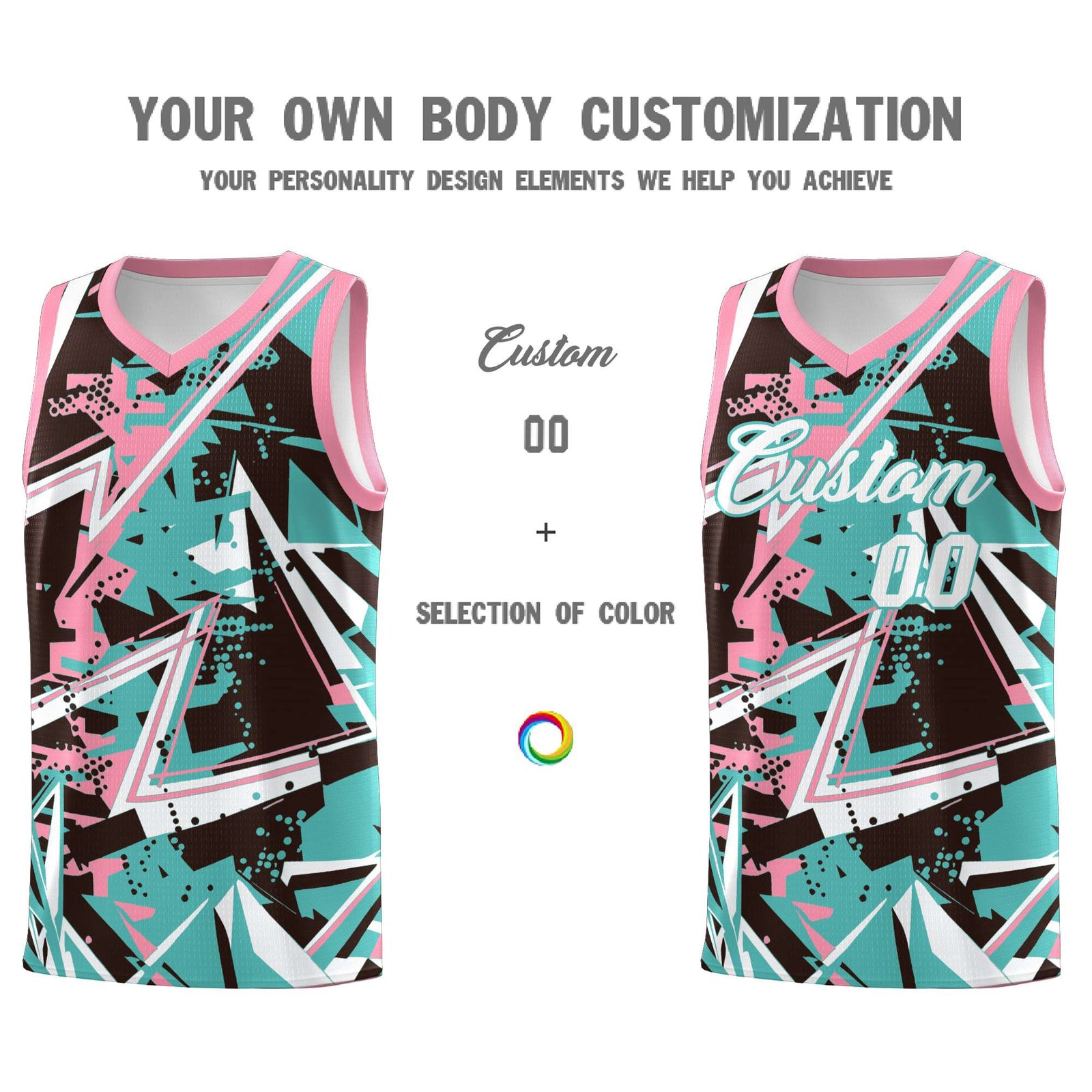 Custom Youth Basketball Jerseys Teal Pink Abstract Graffiti Urban Style Personalized Uniform