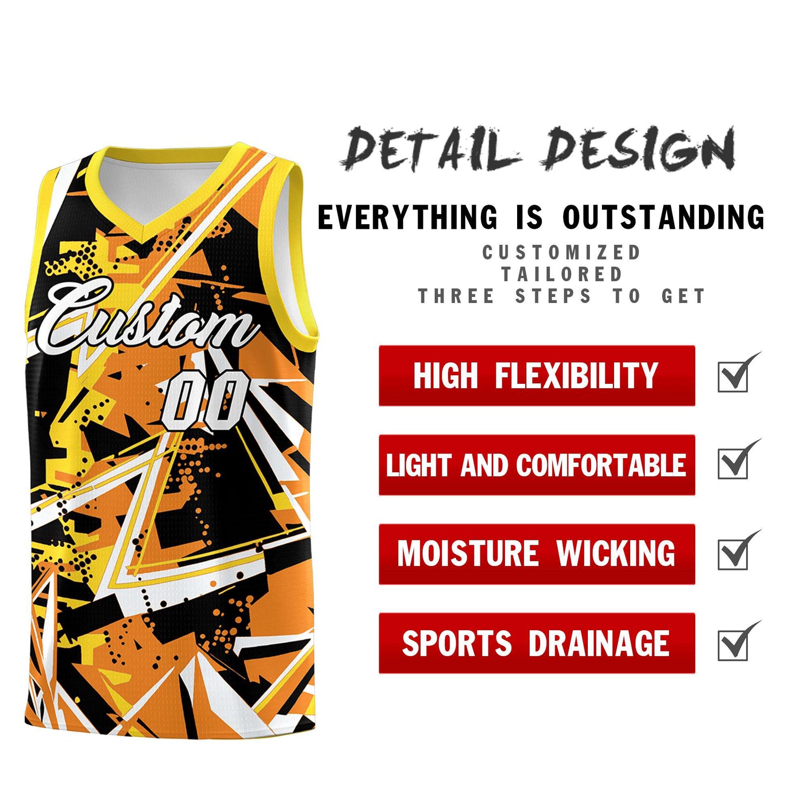 Custom Youth Basketball Jerseys Orange Gold Abstract Graffiti Personalized Street Style Uniform