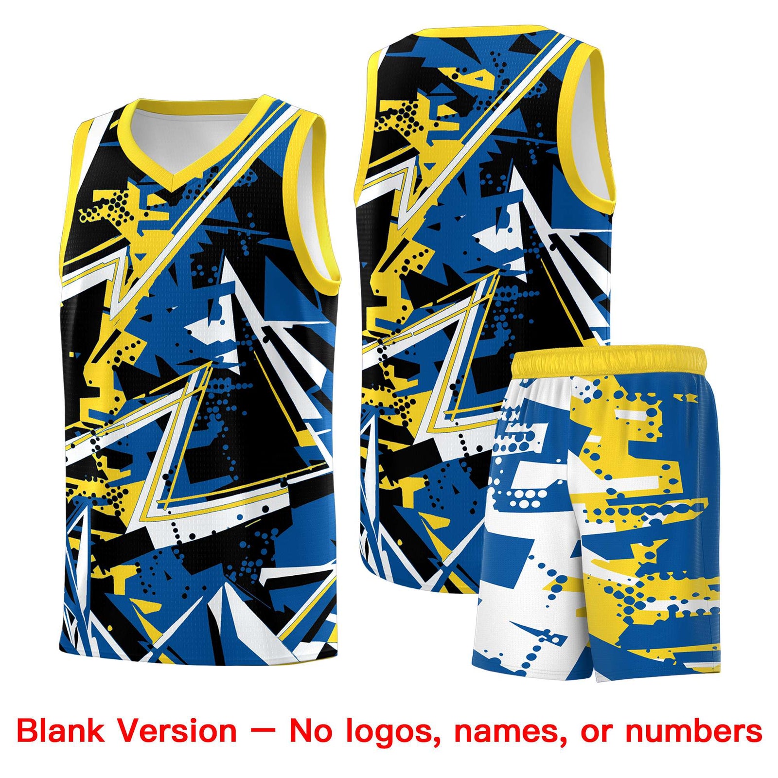 Custom Youth Basketball Jerseys Royal Gold Abstract Graffiti Personalized Team Name & Number